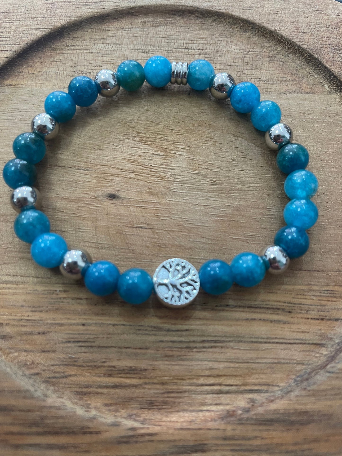 Edelstein Apatit Armband mit Baum des Lebens