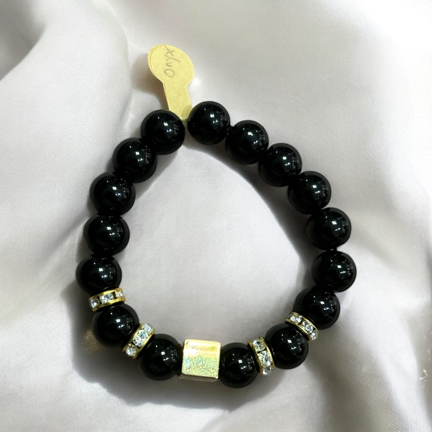 Edelstein Onyx Armband mit Edelstahl Details