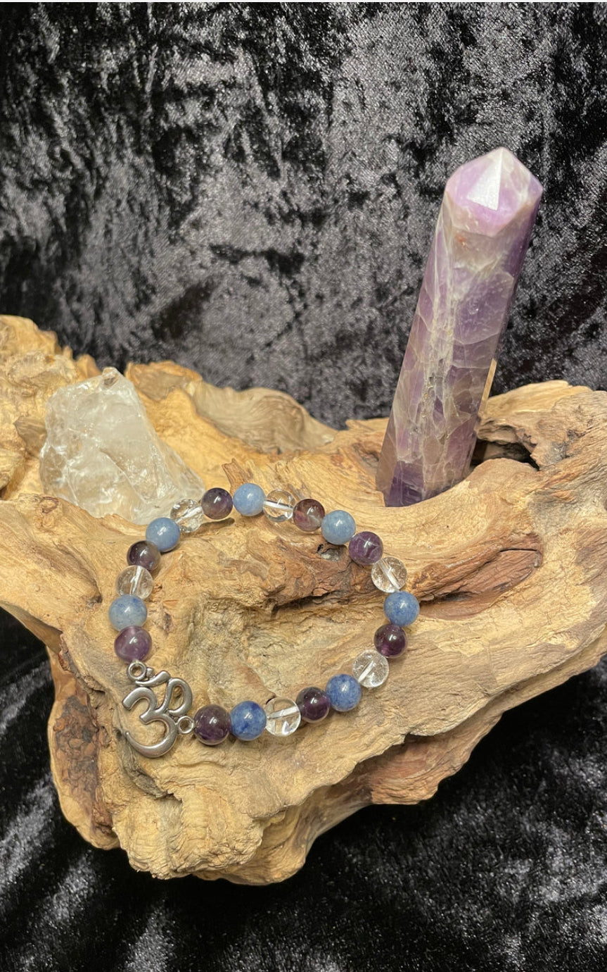 Edelstein Amethyst, Bergkristall und Aventurin Mala Armband