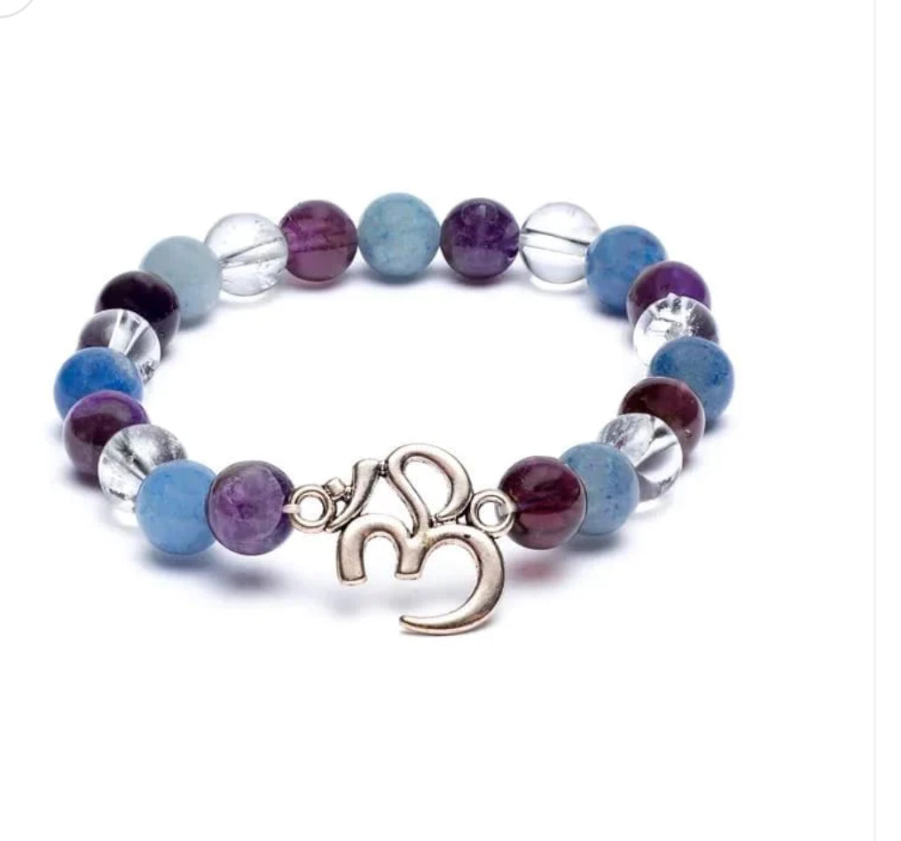 Edelstein Amethyst, Bergkristall und Aventurin Mala Armband