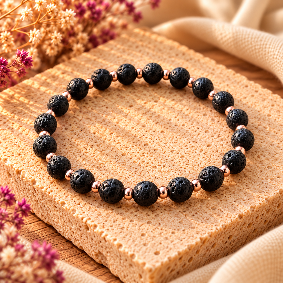 Armband Lavastein mit feinen roségoldfarbenen Akzenten