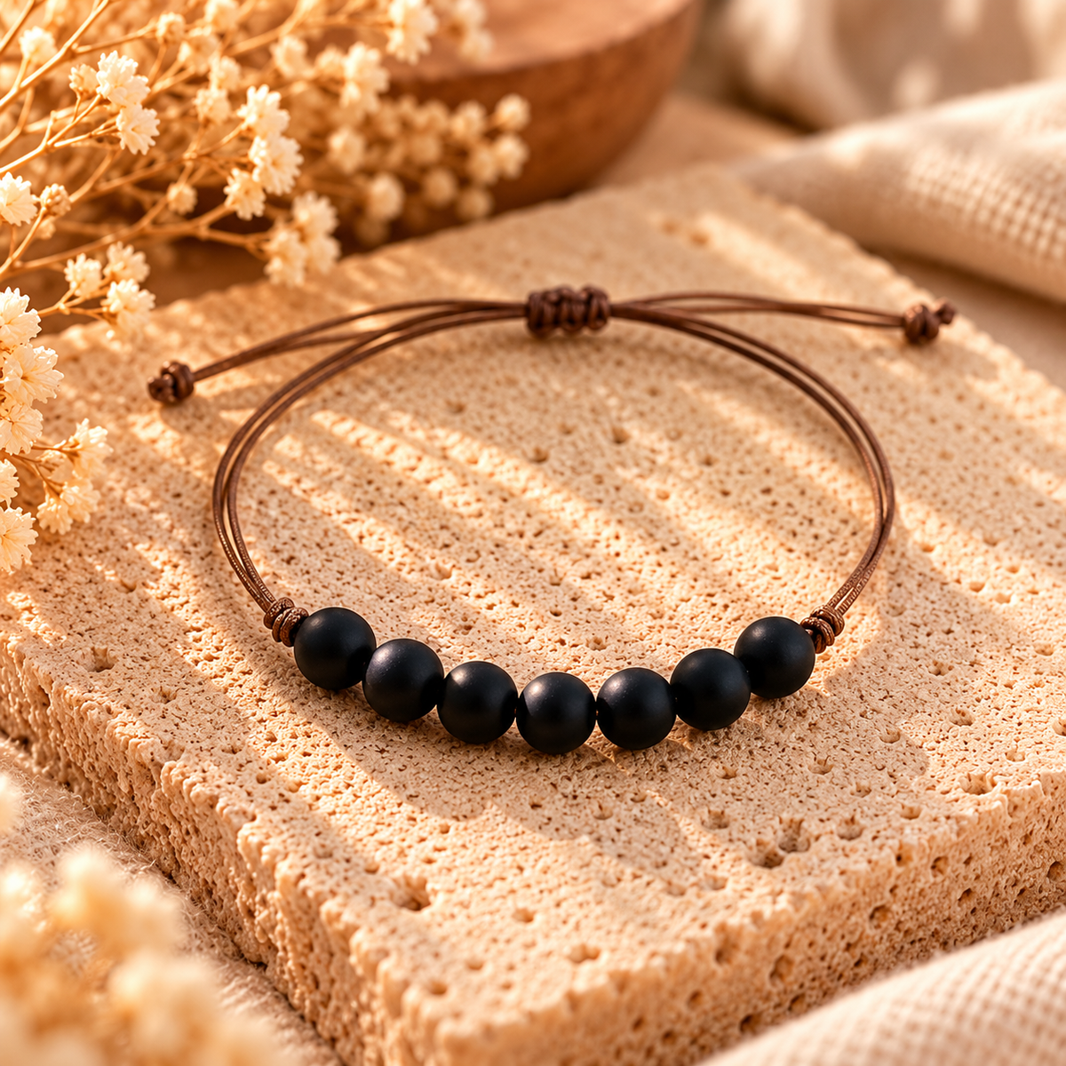 Armband Obsidian matt, mit verstellbarem Band