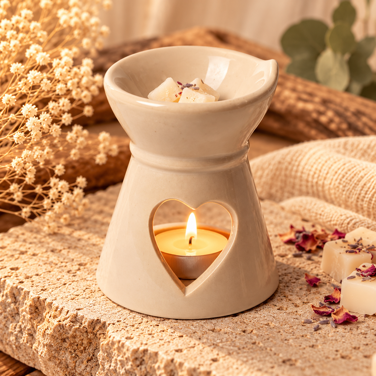 Aroma-Wachsbrenner Herz – Beige aus Keramik