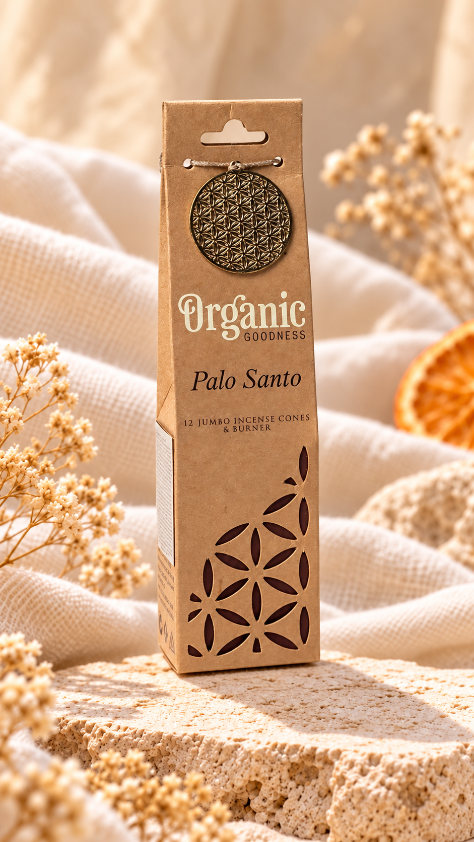 Organic Goodness – Natürliche Jumbo-Räucherkegel mit Keramikhalter | 12 Stück