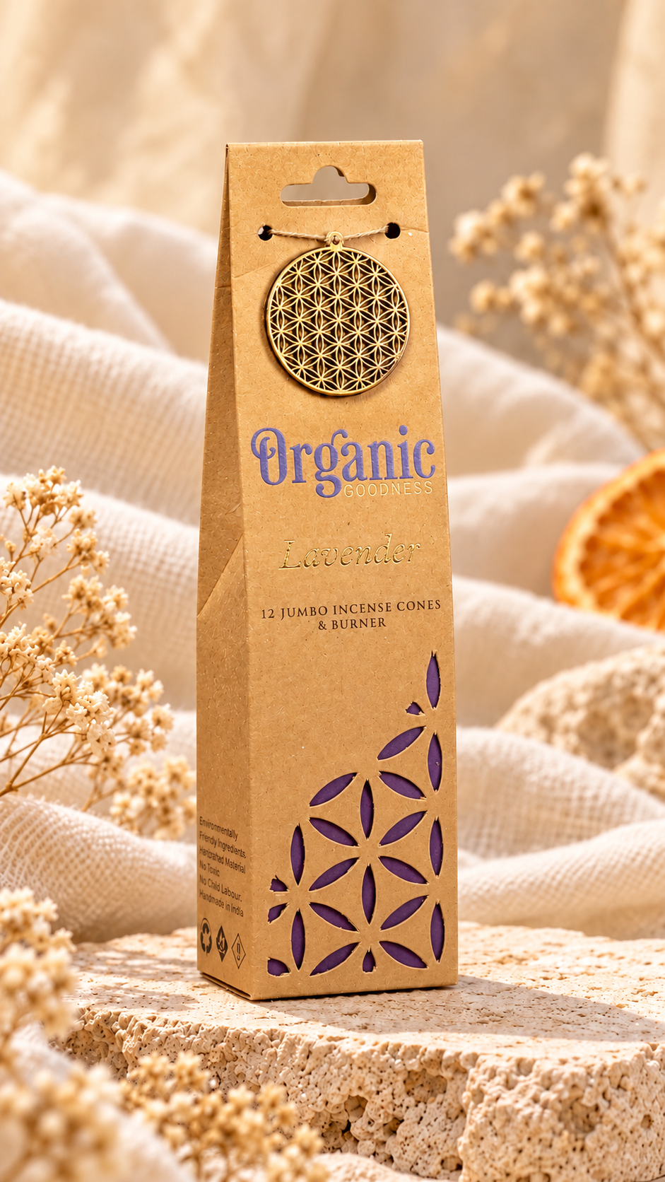 Organic Goodness – Natürliche Jumbo-Räucherkegel mit Keramikhalter | 12 Stück