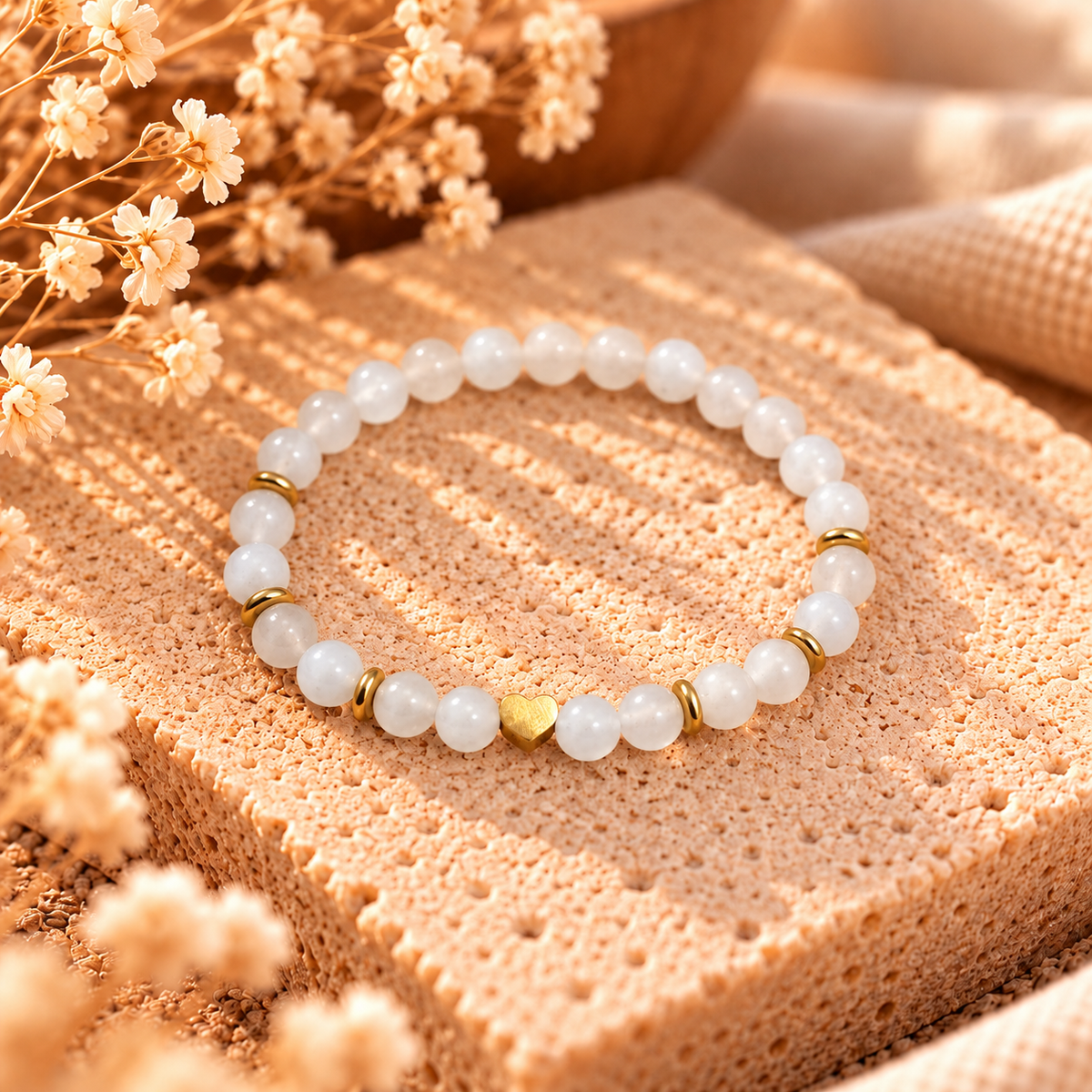 Armband Jade weiß mit goldenem Herz