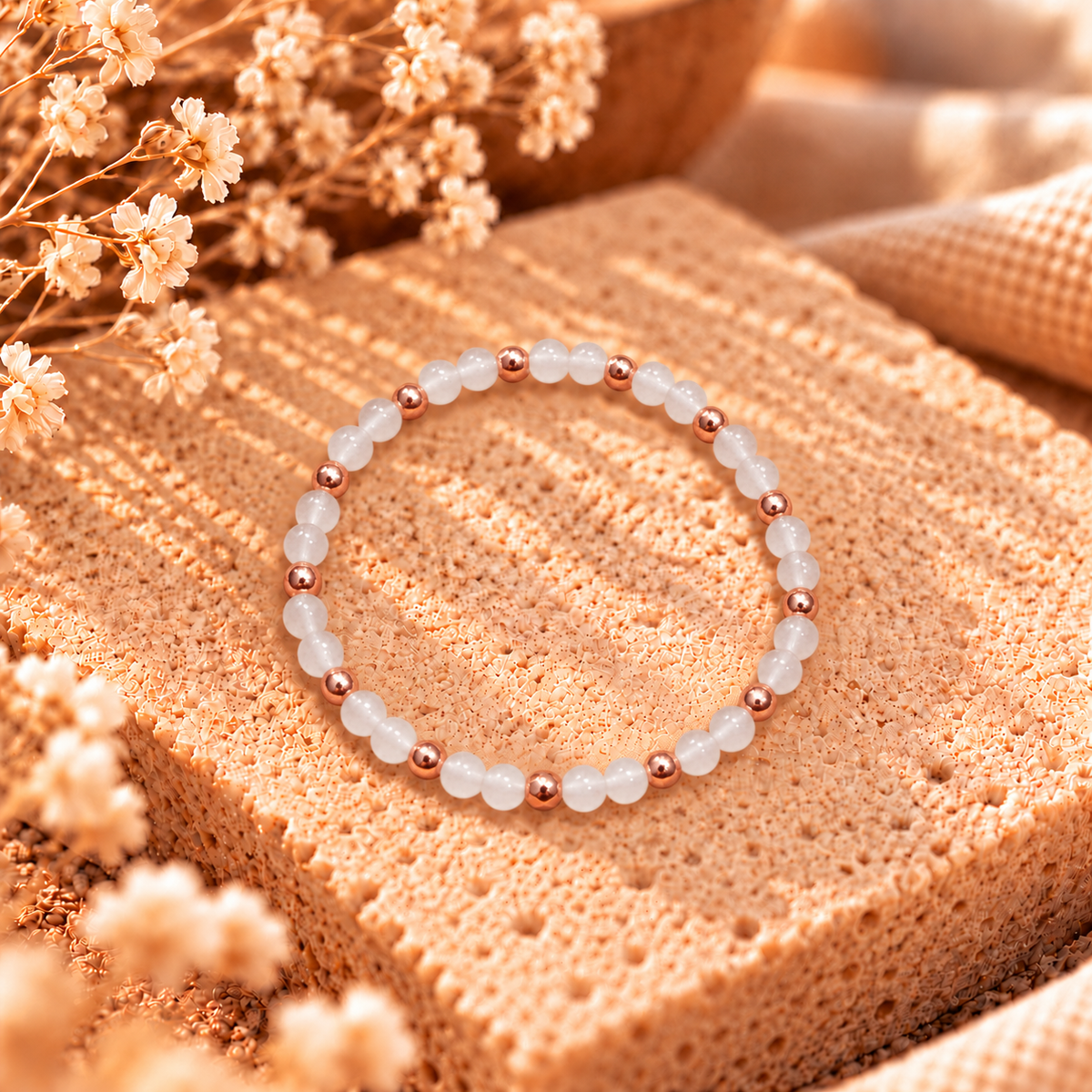 Armband Jade weiß mit roséfarbenen Perlen