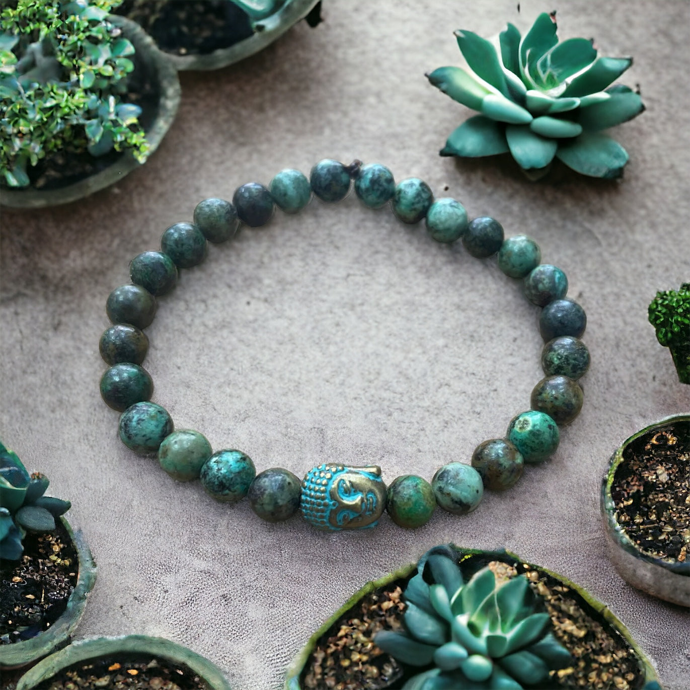Edelstein Afrikanischer Türkis Armband mit Buddha
