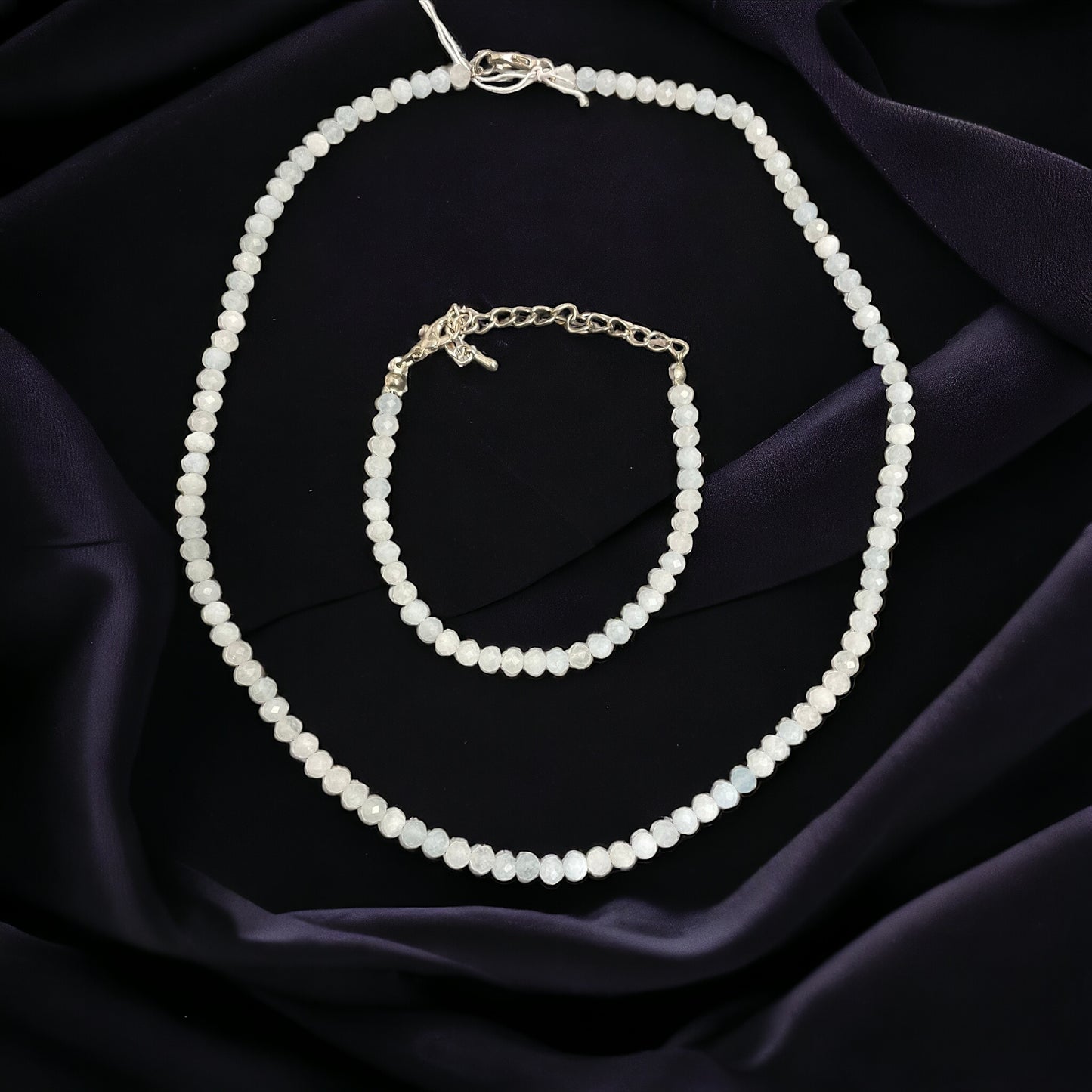 Edelstein Aquamarin Armband und Kette facettiert Set