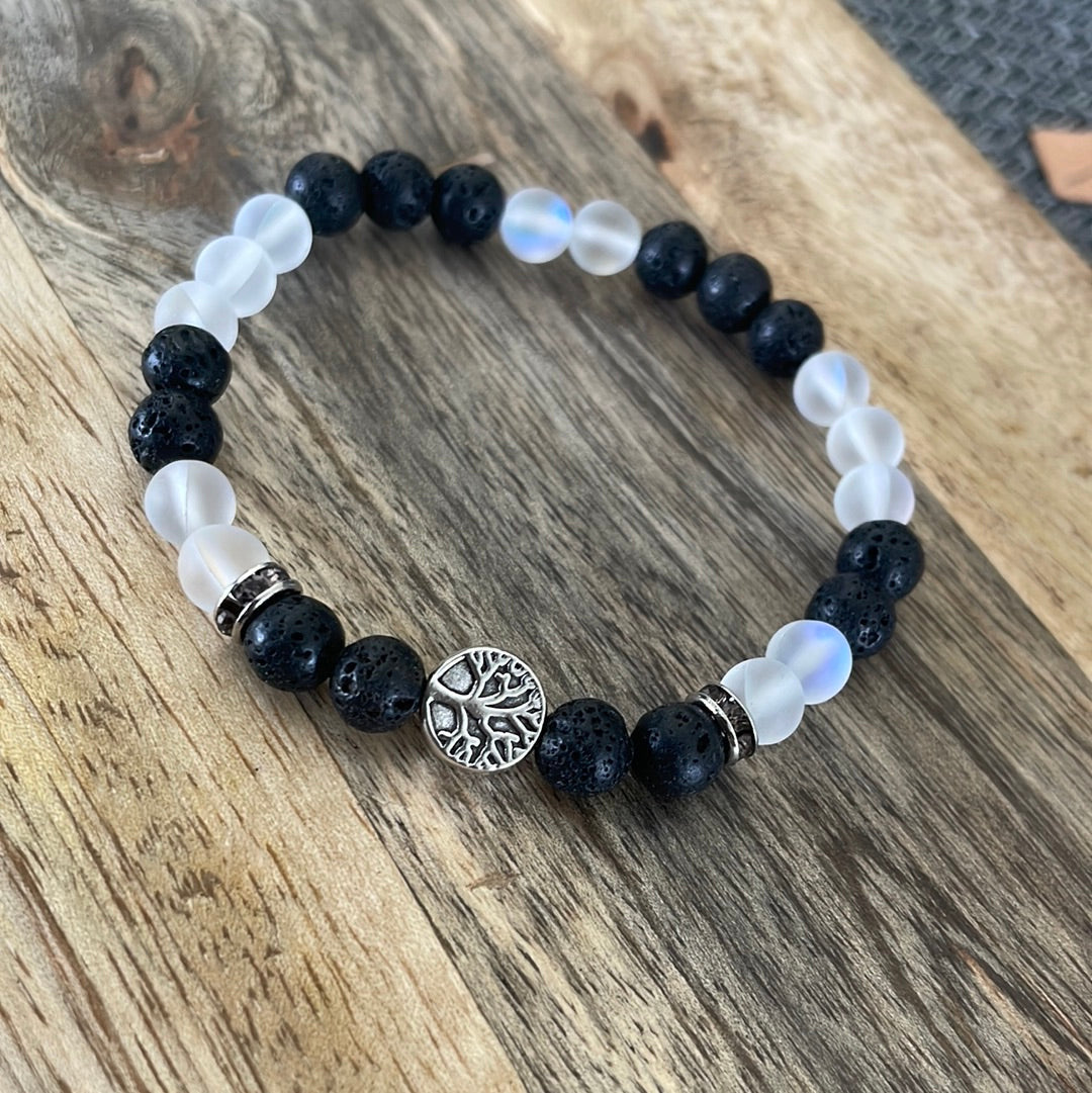 Edelstein Opalith / Lavastein Armband mit Baum des Lebens