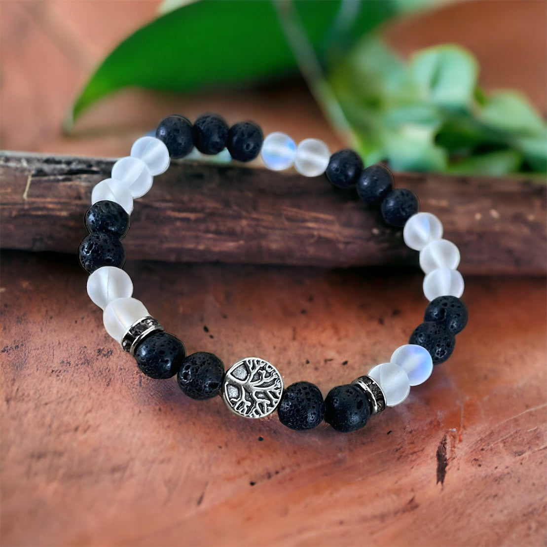 Edelstein Opalith / Lavastein Armband mit Baum des Lebens