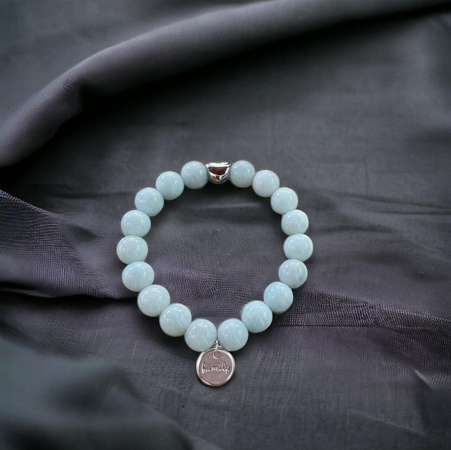 Edelstein Aquamarin Armband mit Herz und Anhänger Family