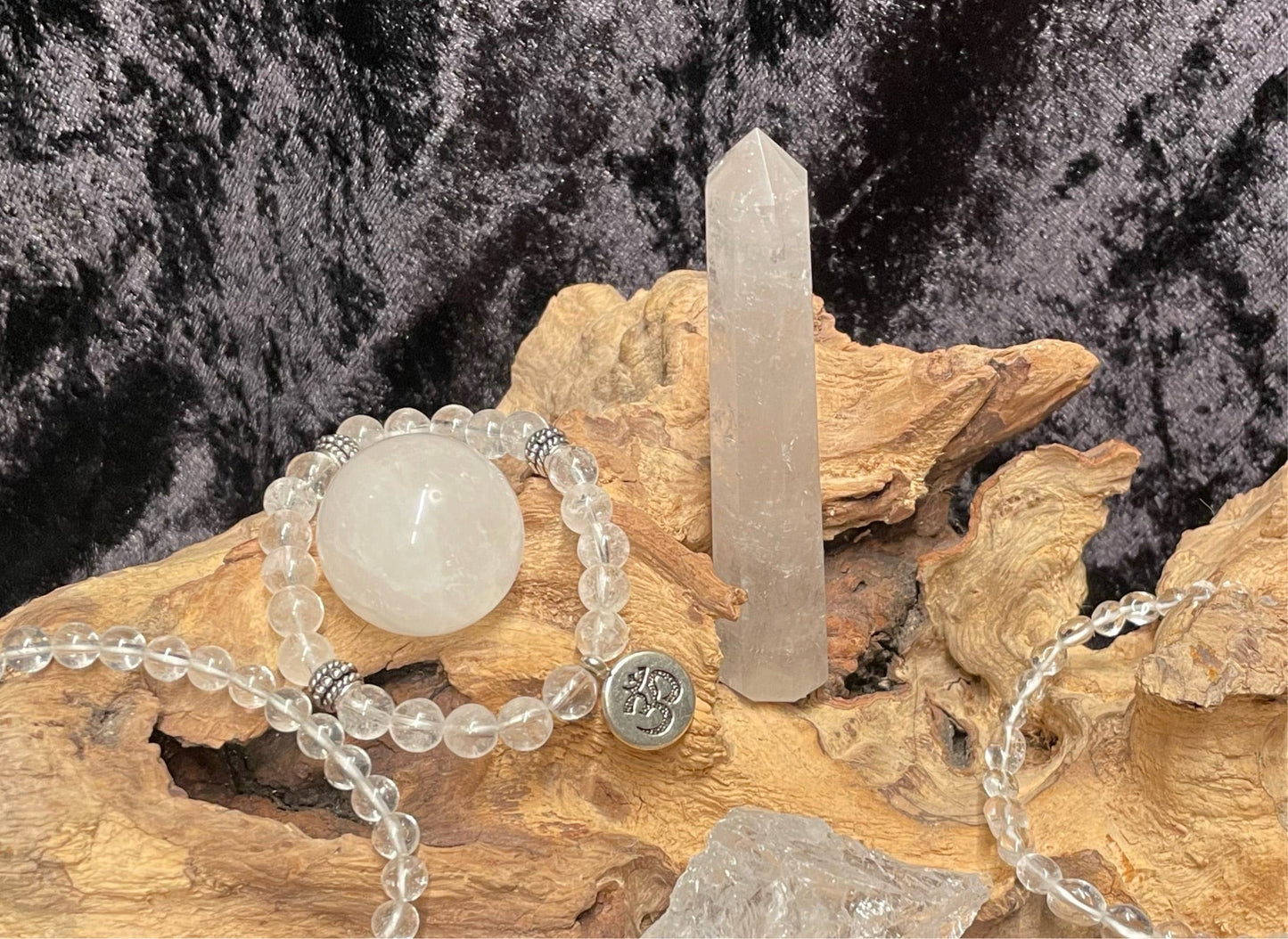 Edelstein Bergkristall Mala Armband mit OM