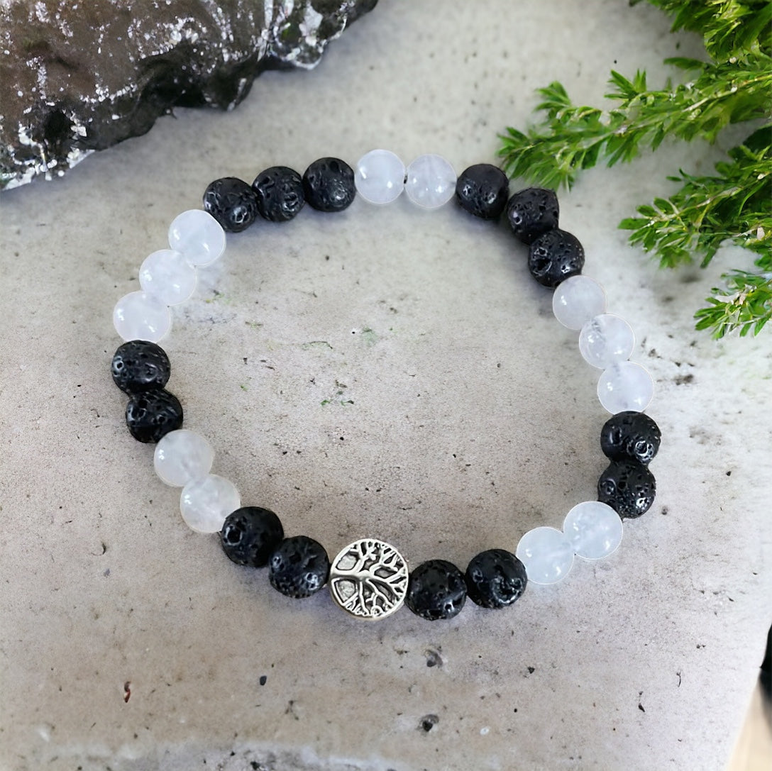 Edelstein Chalcedon/ Lavastein Armband mit Baum des Lebens