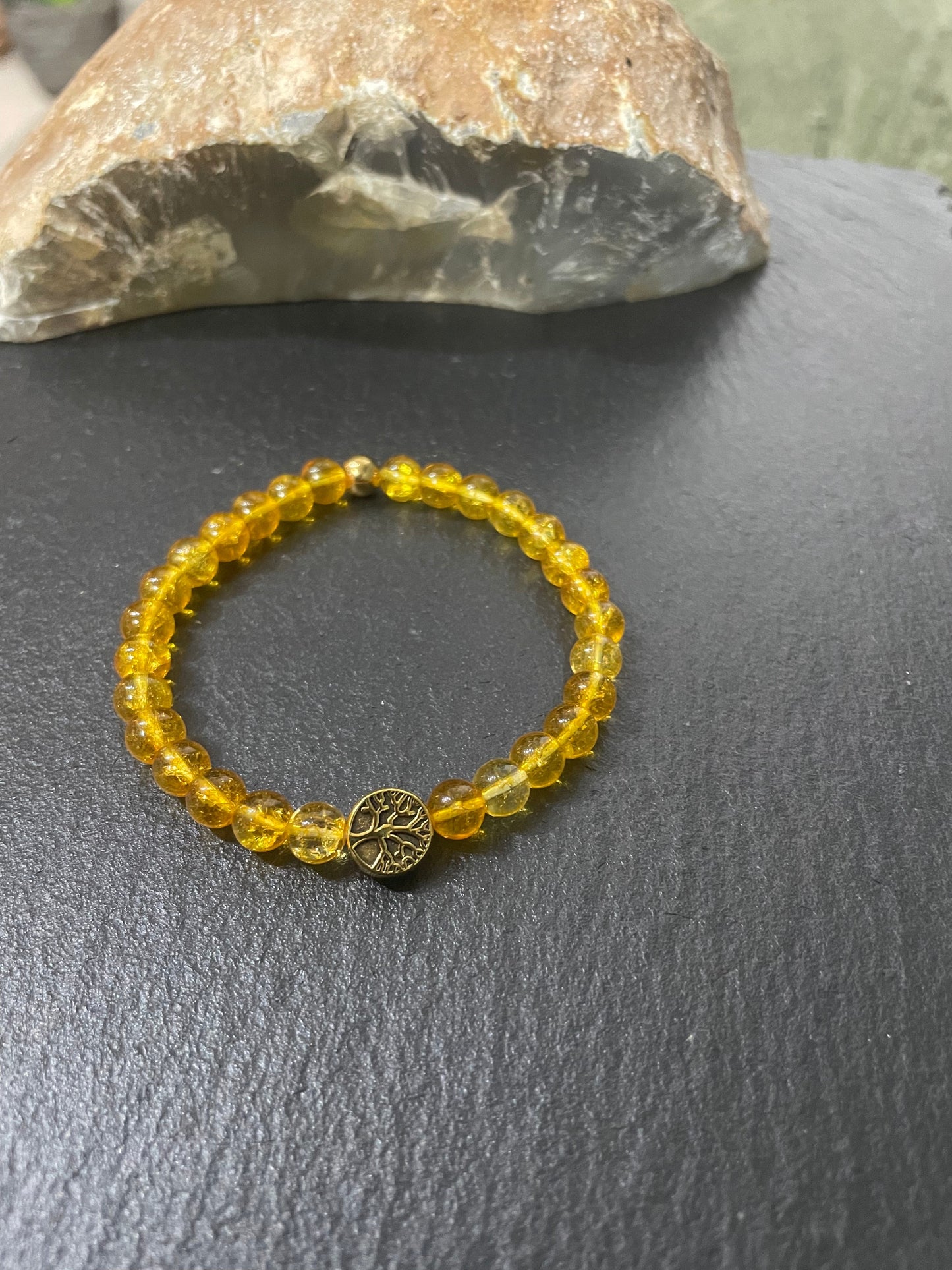 Edelstein Citrin Armband mit Blume des Lebens, goldfarben