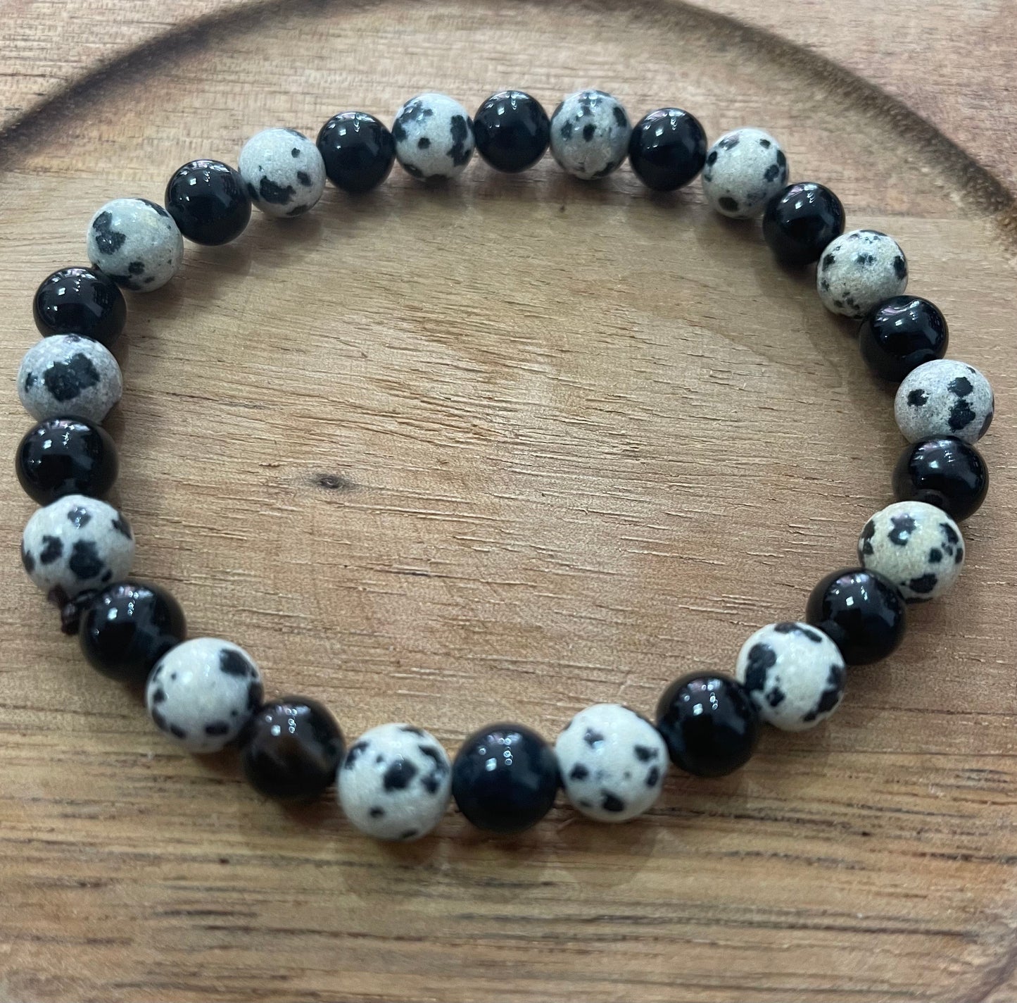 Edelstein Dalmatiner Jaspis/ Onyx Armband