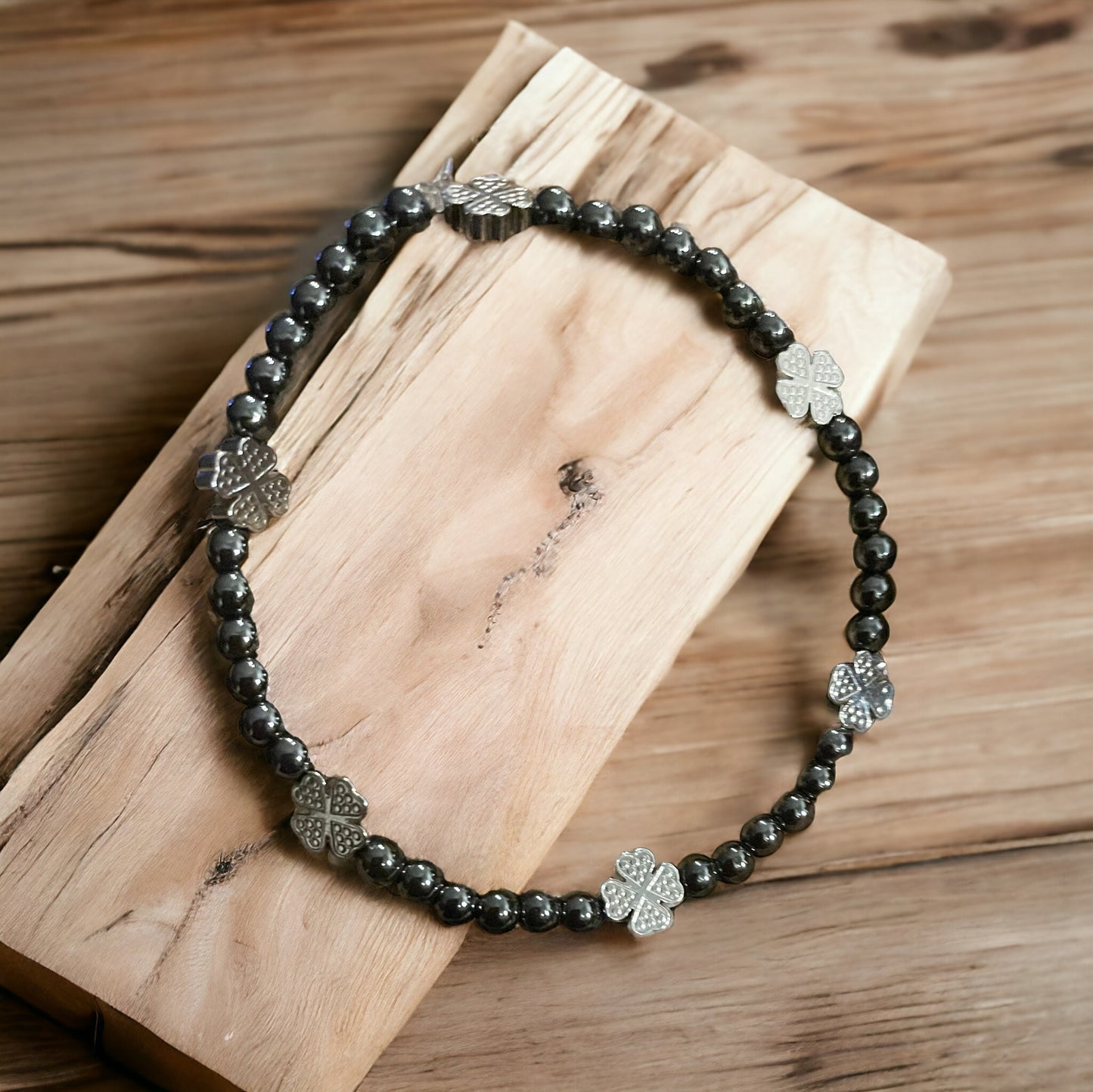 Edelstein Hämatit Armband mit Klee