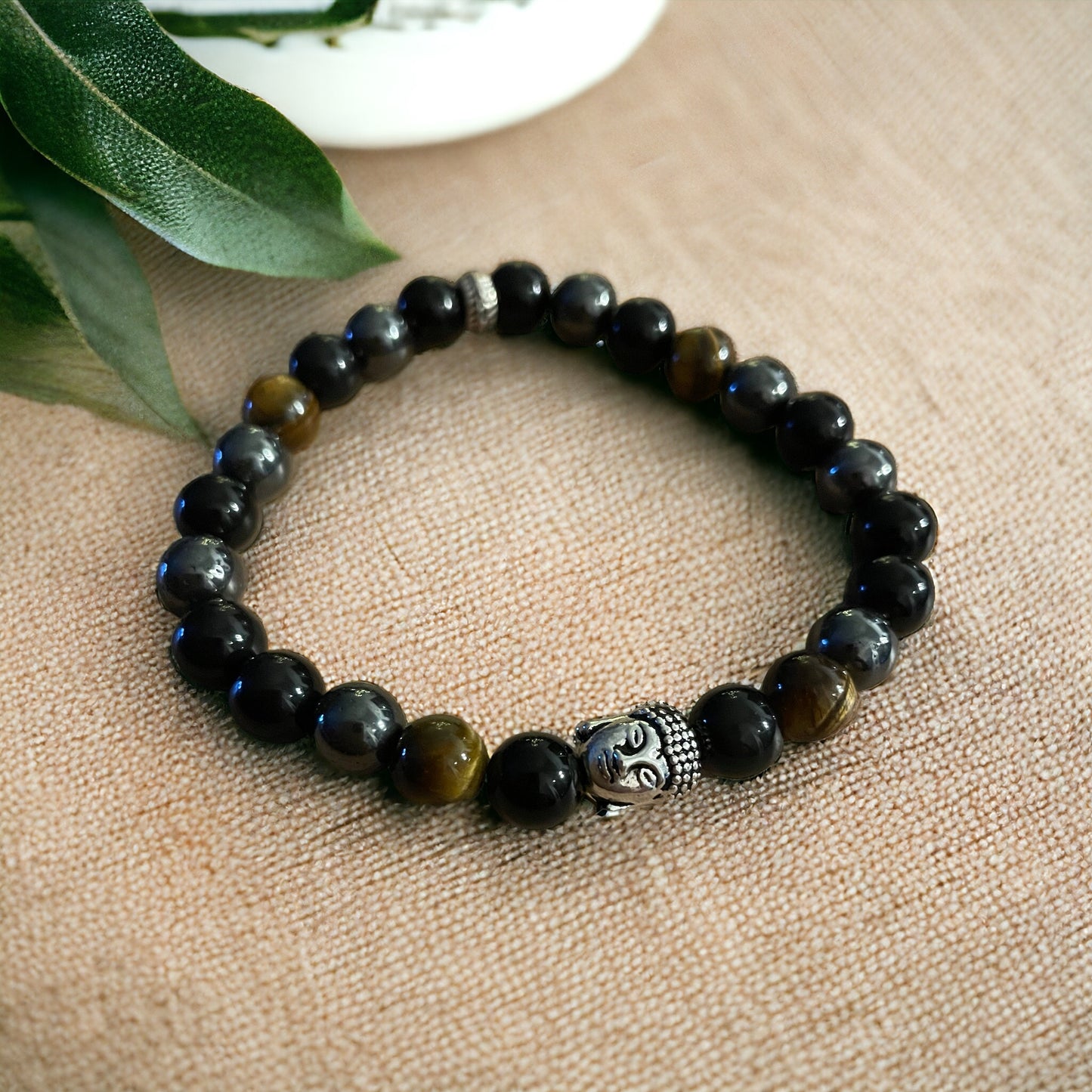 Edelstein Hämatit, Obsidian, Tigerauge Buddha, for Men