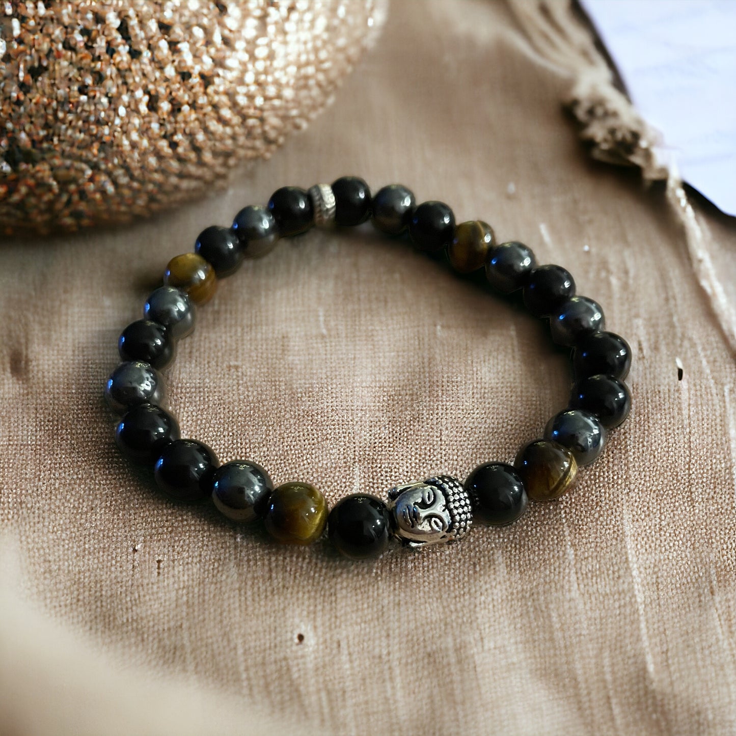 Edelstein Hämatit, Obsidian, Tigerauge Buddha, for Men