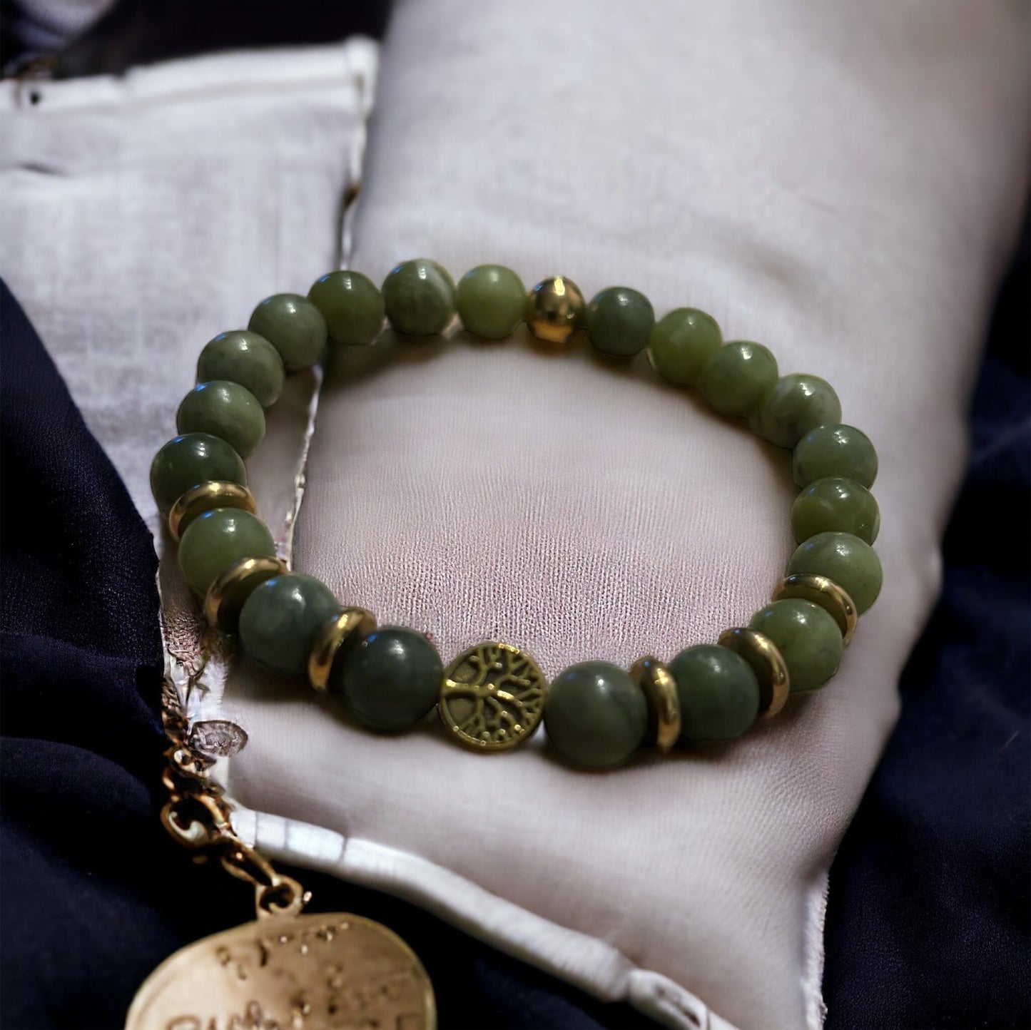 Edelstein Jade Armband mit Baum des Lebens goldfarben