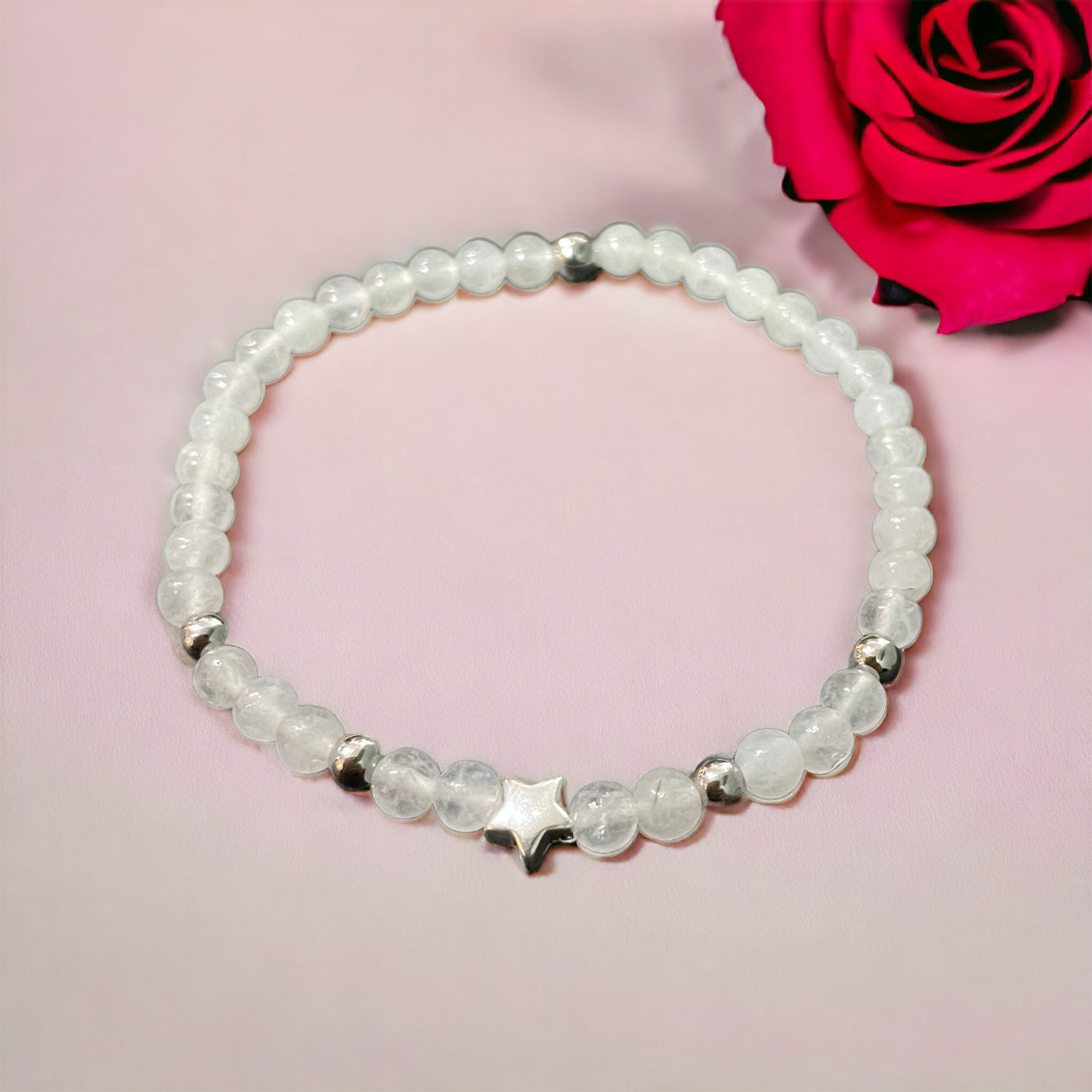 Edelstein Jade weiß Armband mit Stern