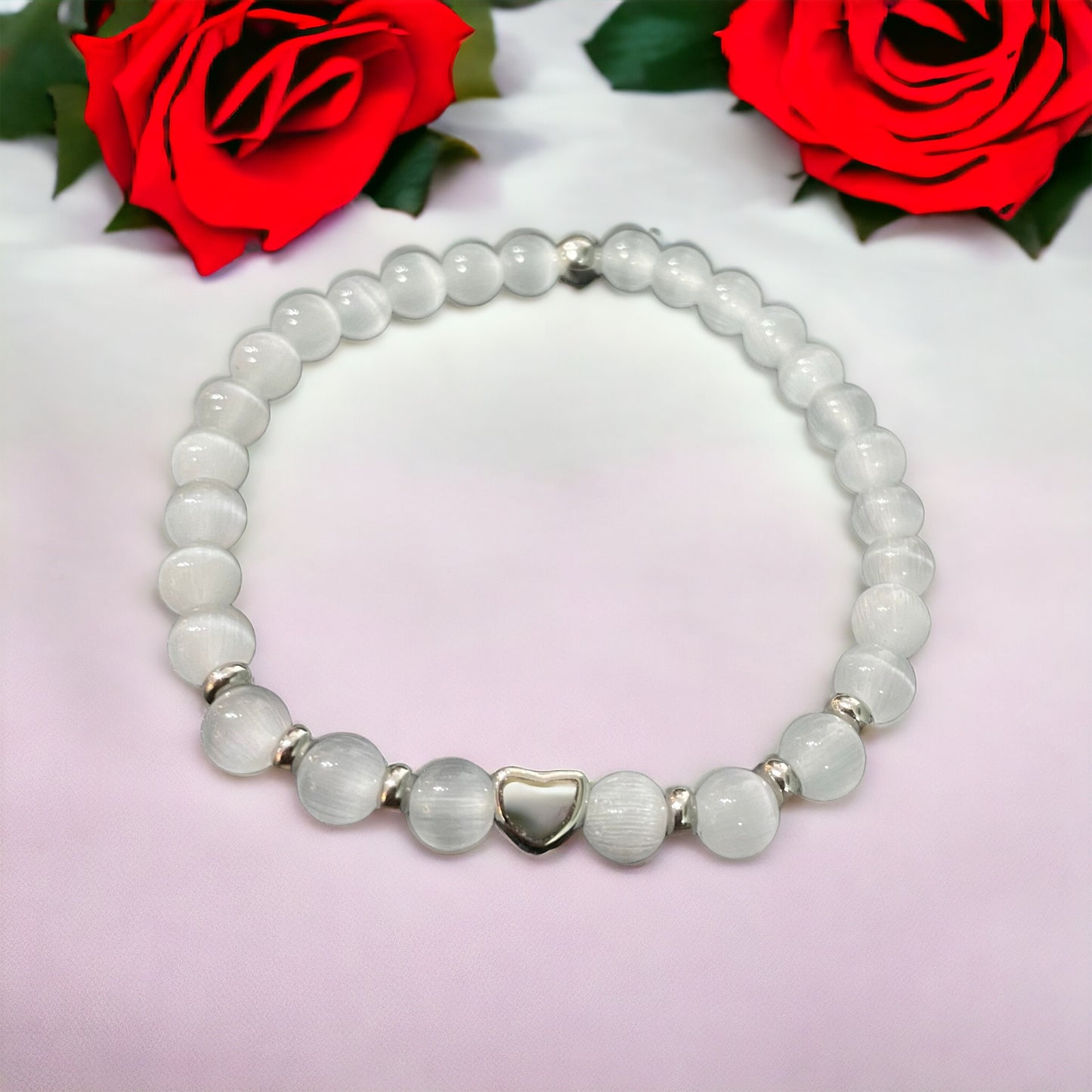 Edelstein Jade weiß mit Herz, Silber