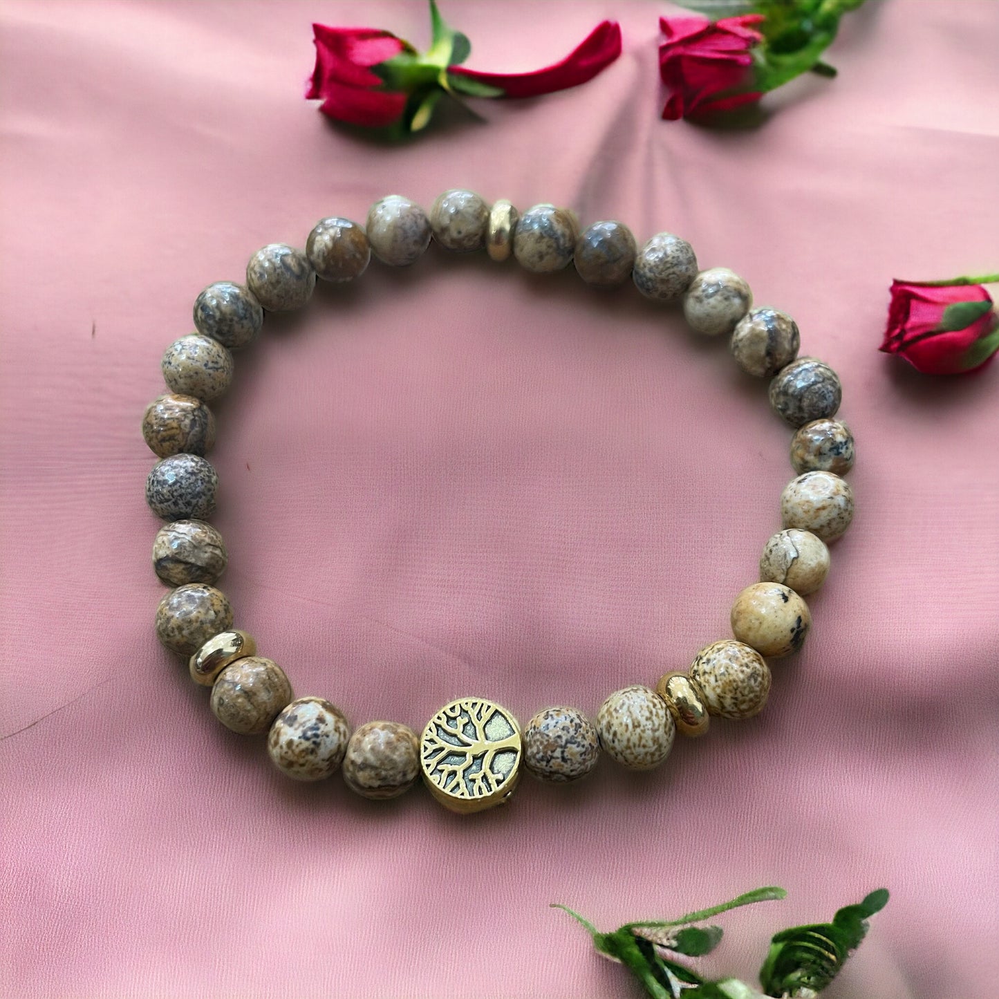 Edelstein Jaspis / Landschaftsjaspis Armband mit Baum des Lebens