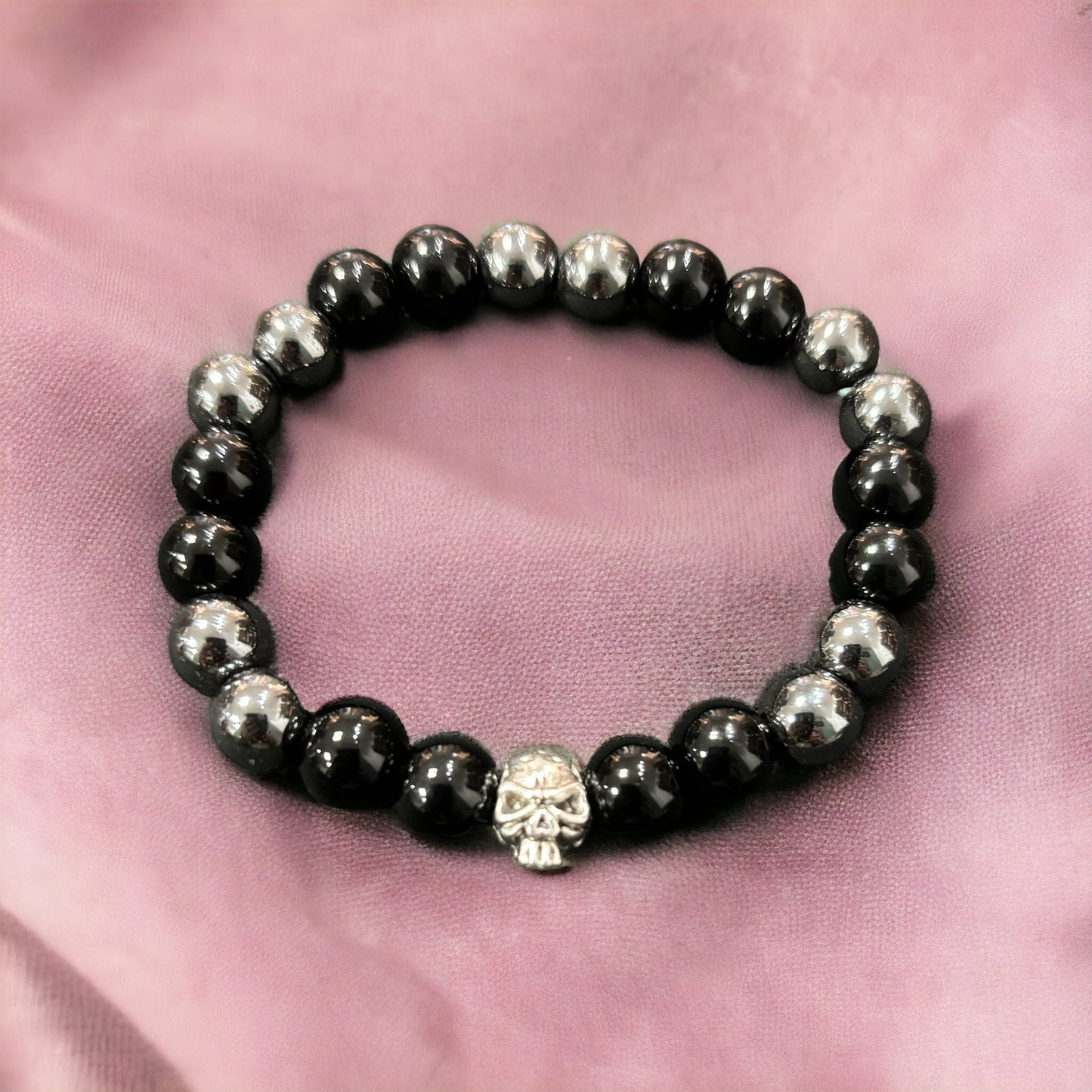 Edelstein Onyx Hämatit mit Skull