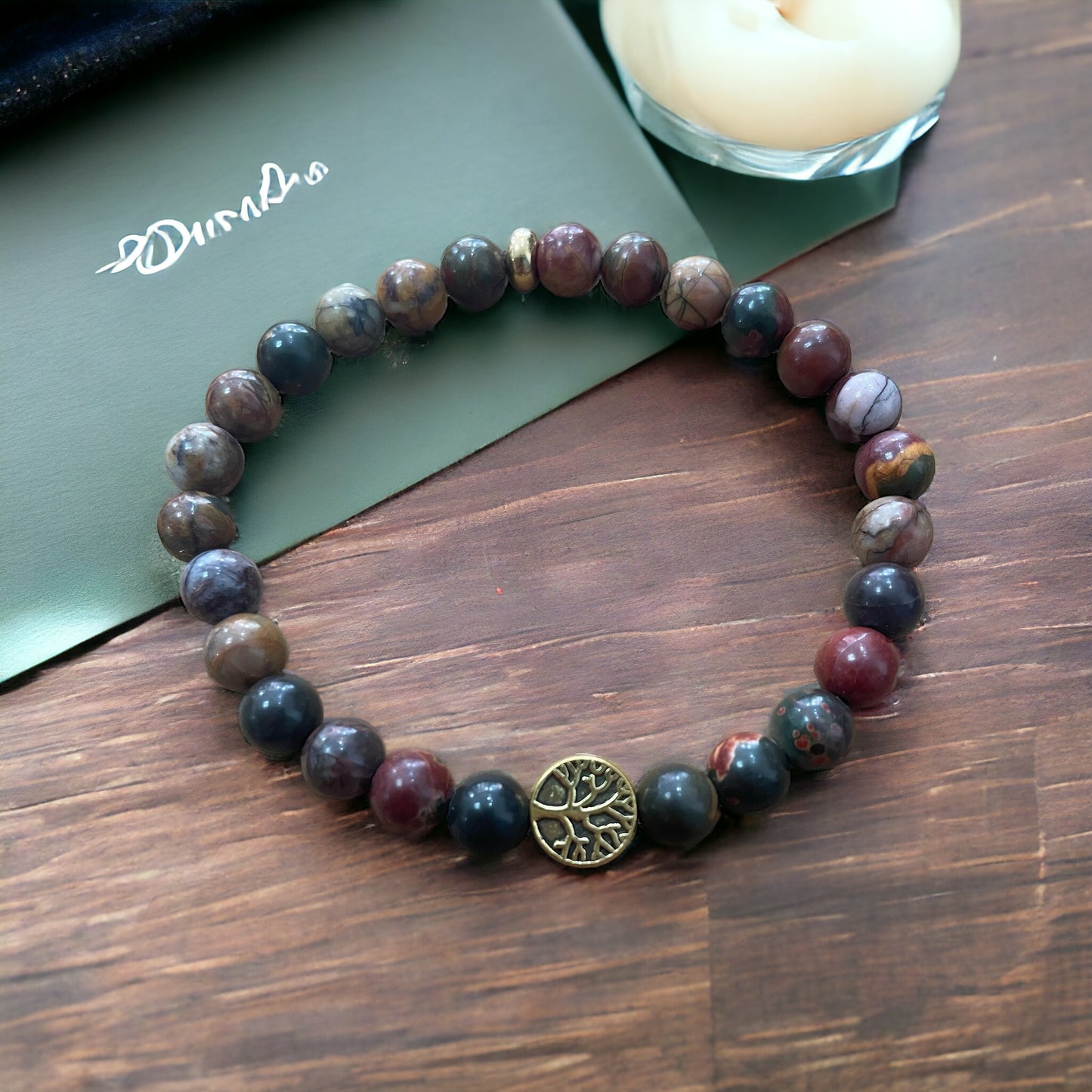 Edelstein Jaspis Armband mit Baum des Lebens