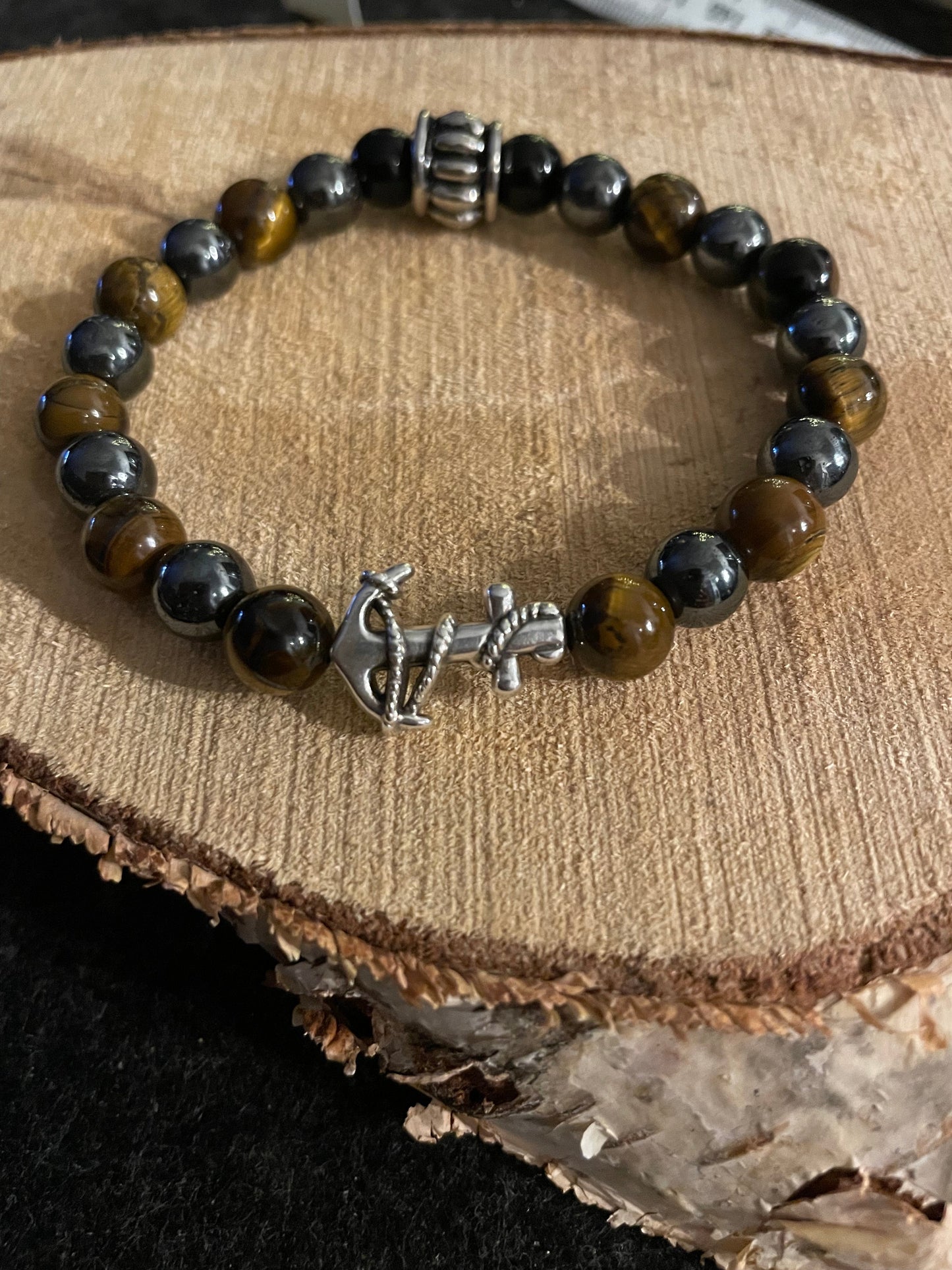 Edelstein Tigerauge/ Hämatit Armband mit Anker for Men and Women