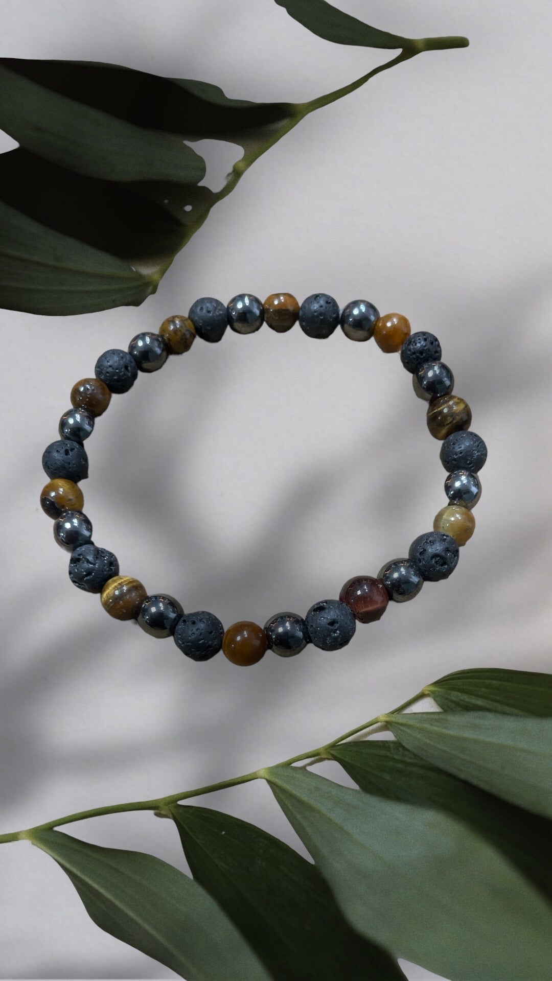 Edelstein Tigerauge, Hämatit und Lavastein Armband