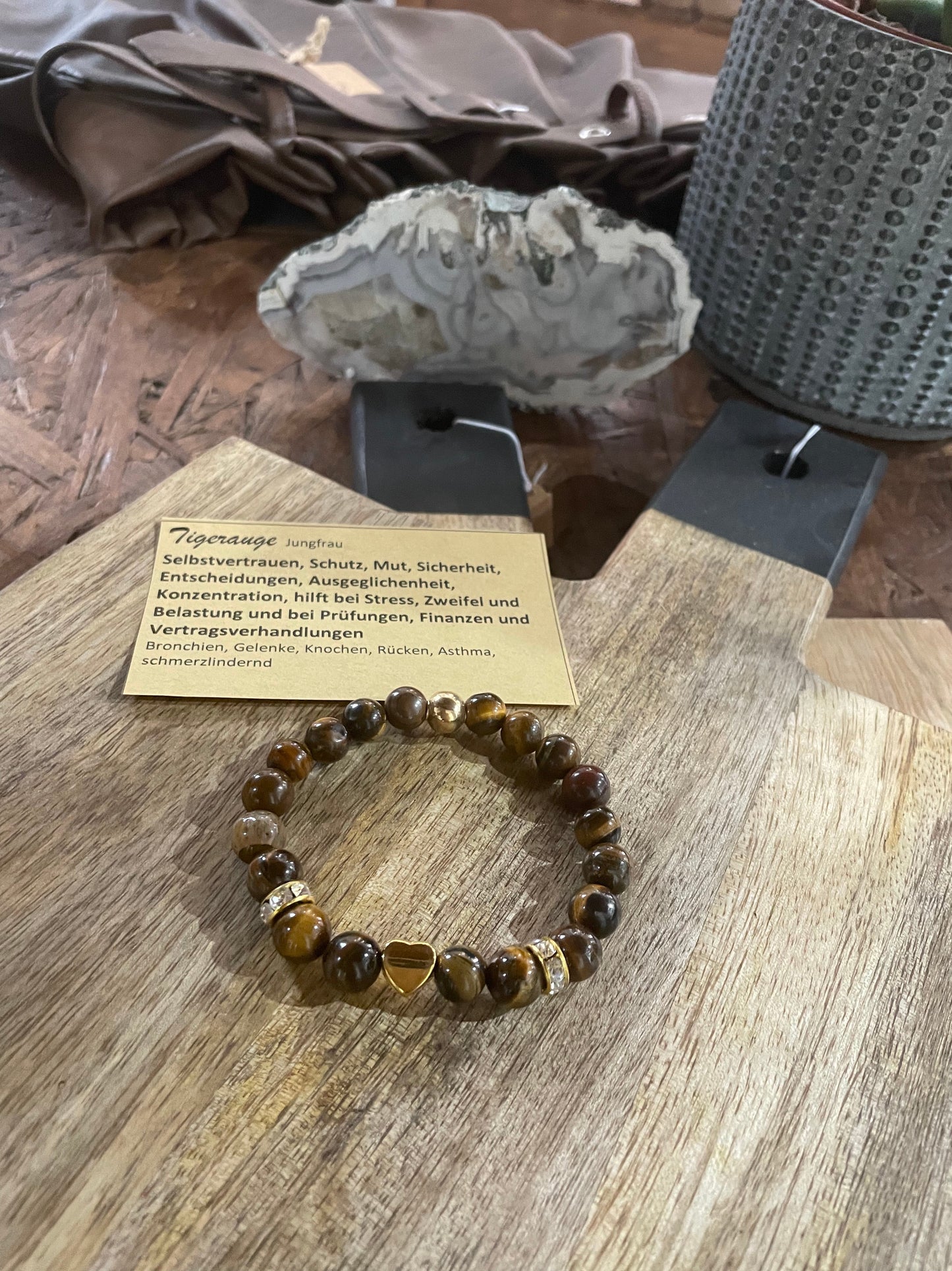 Edelstein Tigerauge Armband mit Herz