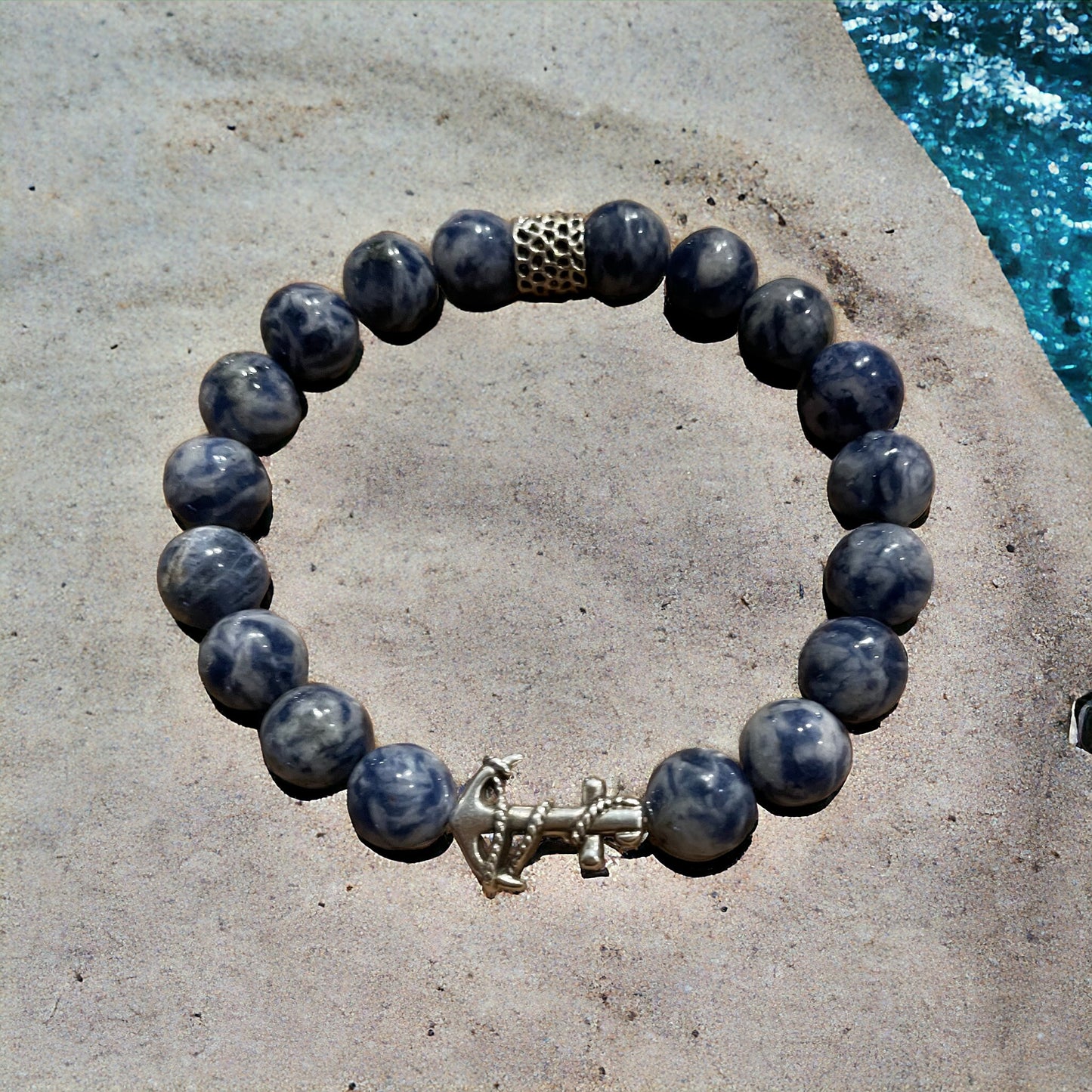 Edelstein Sodalit Armband mit Anker for Men