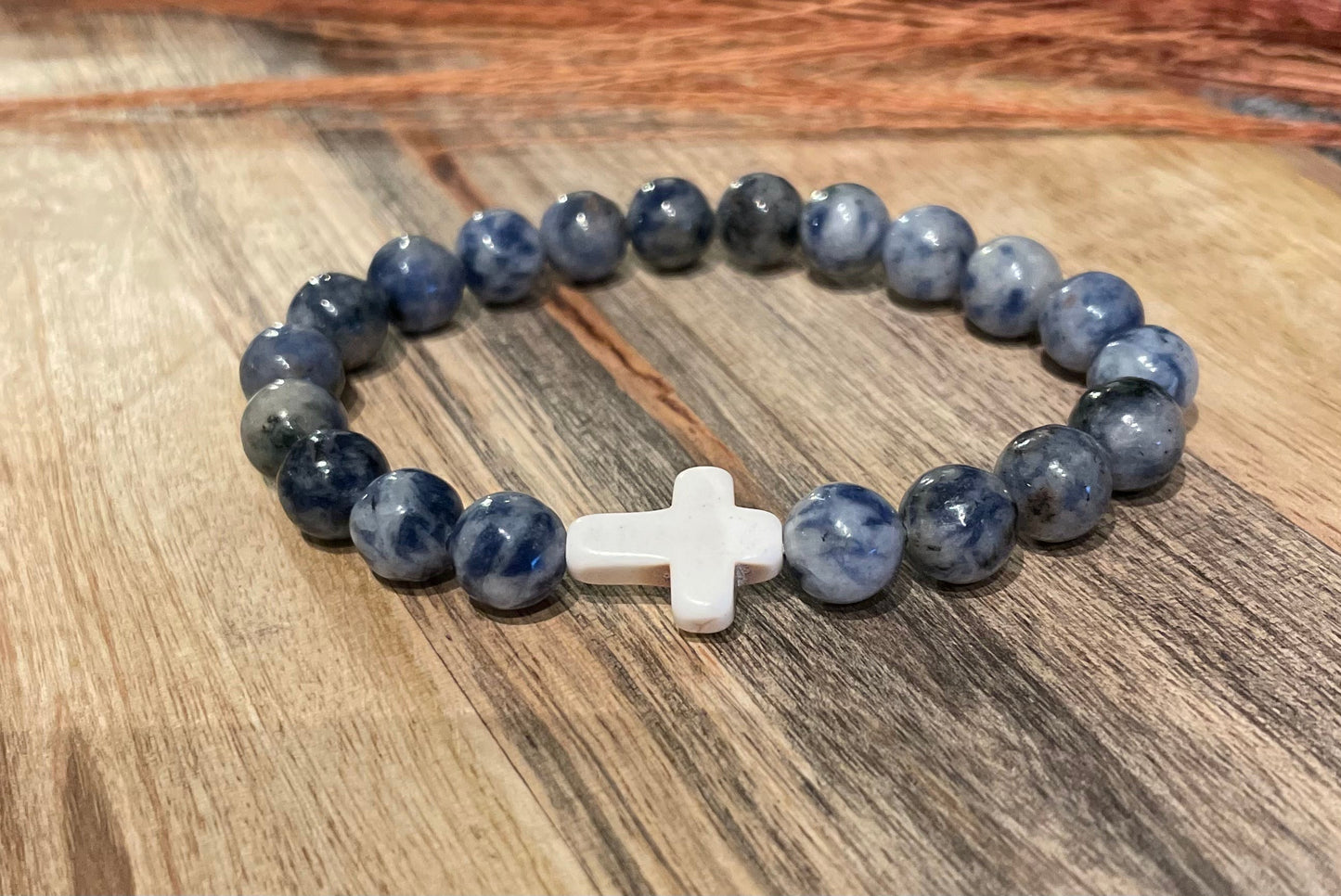 Edelstein Sodalit Armband mit Kreuz