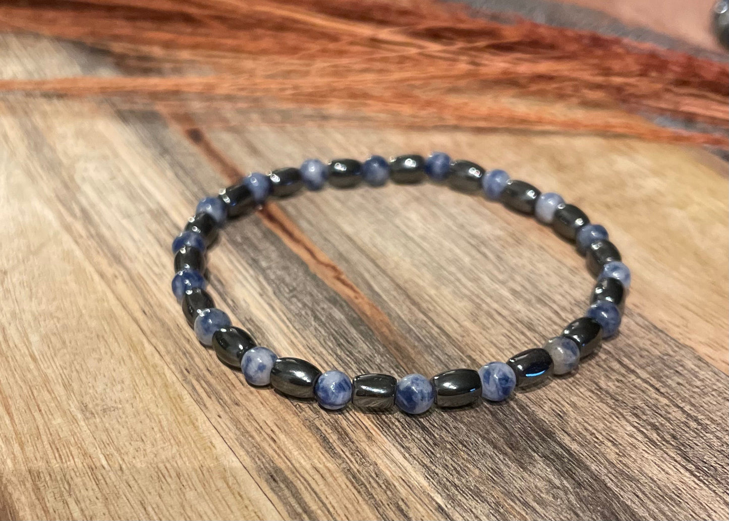 Edelstein Sodalit / Hämatit Armband