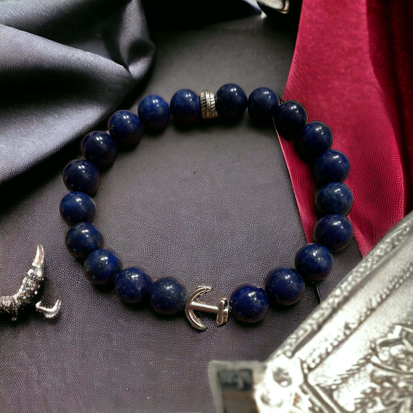 Edelstein Lapislazuli Armband mit Anker