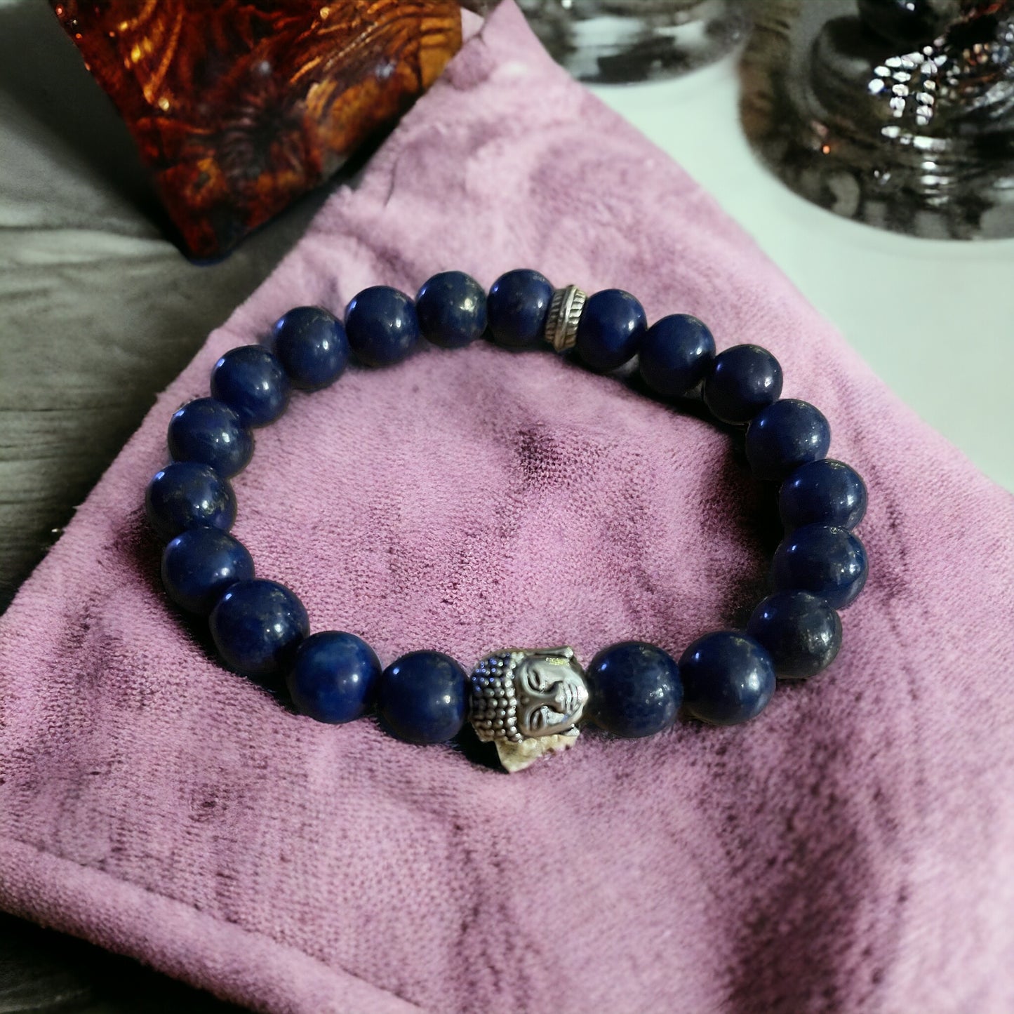 Edelstein Lapislazuli Armband mit Buddha for Men & Women