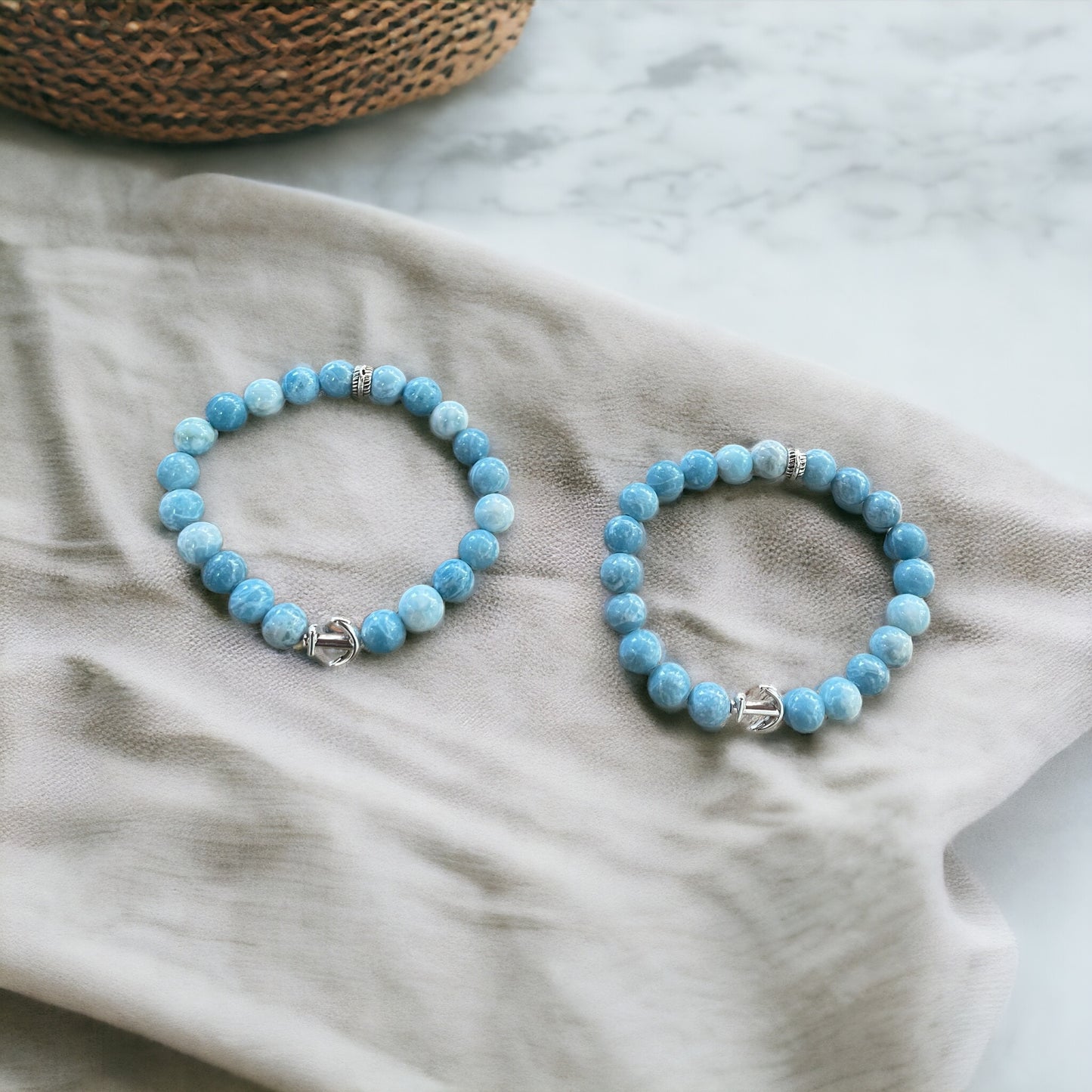 Edelstein Larimar Armband mit Anker, Freundschaftsarmbänder