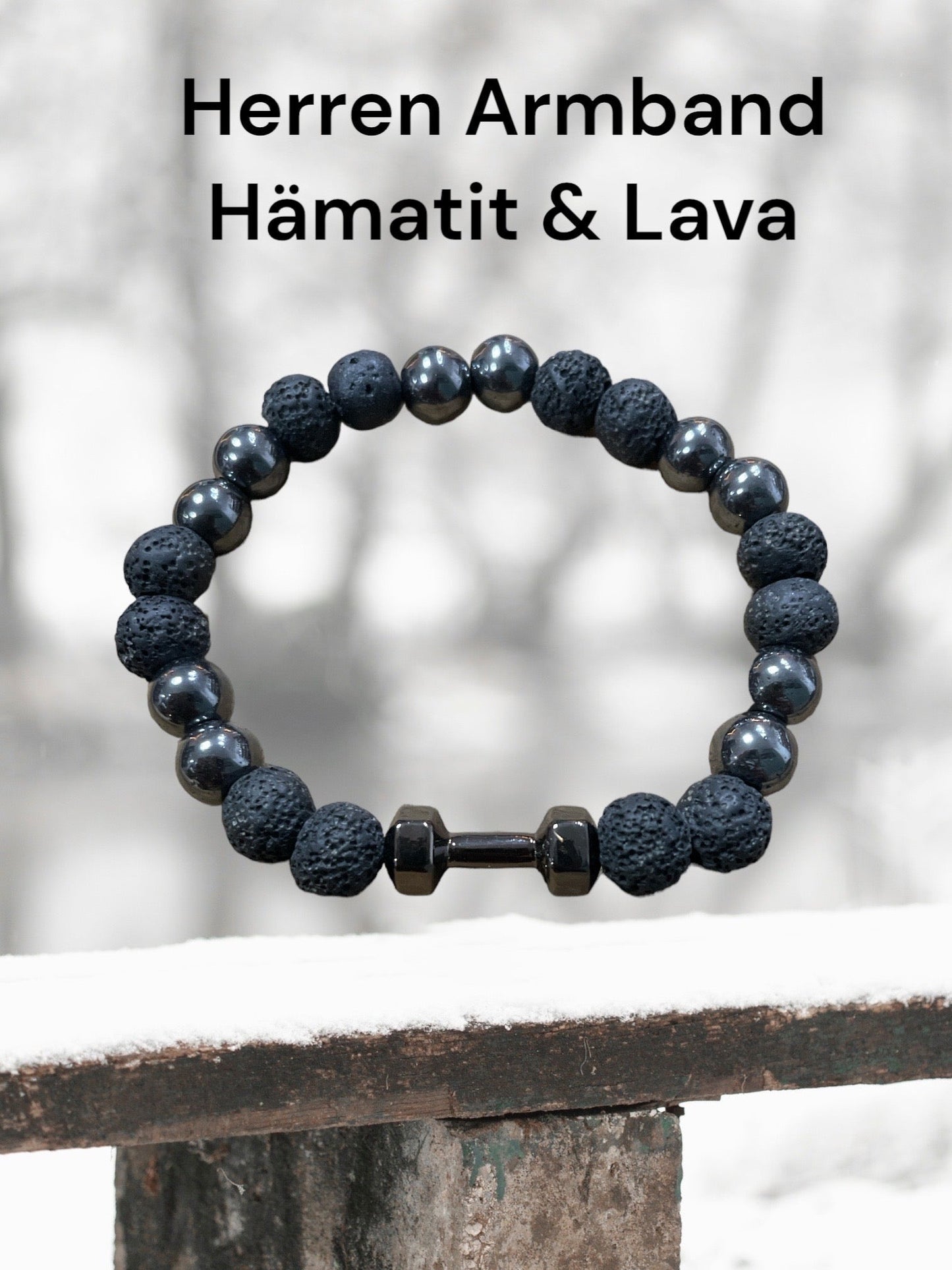 Edelstein Lava & Hämatit Armband mit Hantel for Men