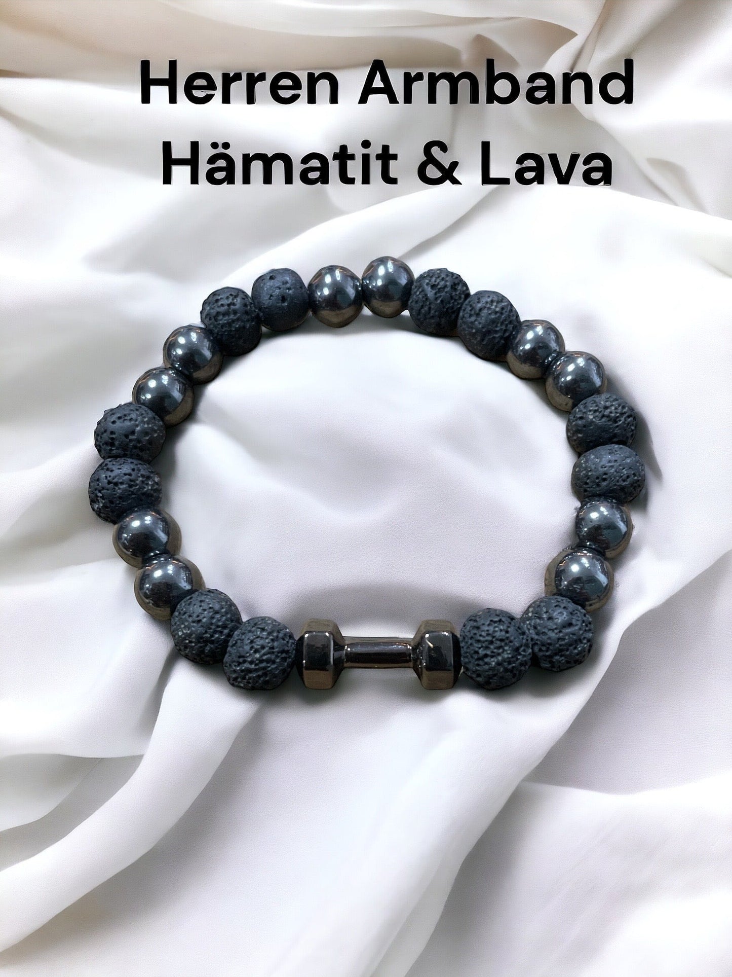 Edelstein Lava & Hämatit Armband mit Hantel for Men