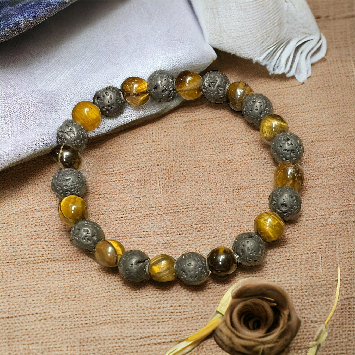 Edelstein Lavastein und Tigerauge Armband