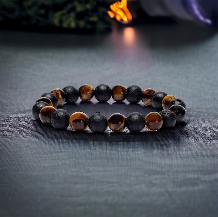 Edelstein Lavastein und Tigerauge Armband