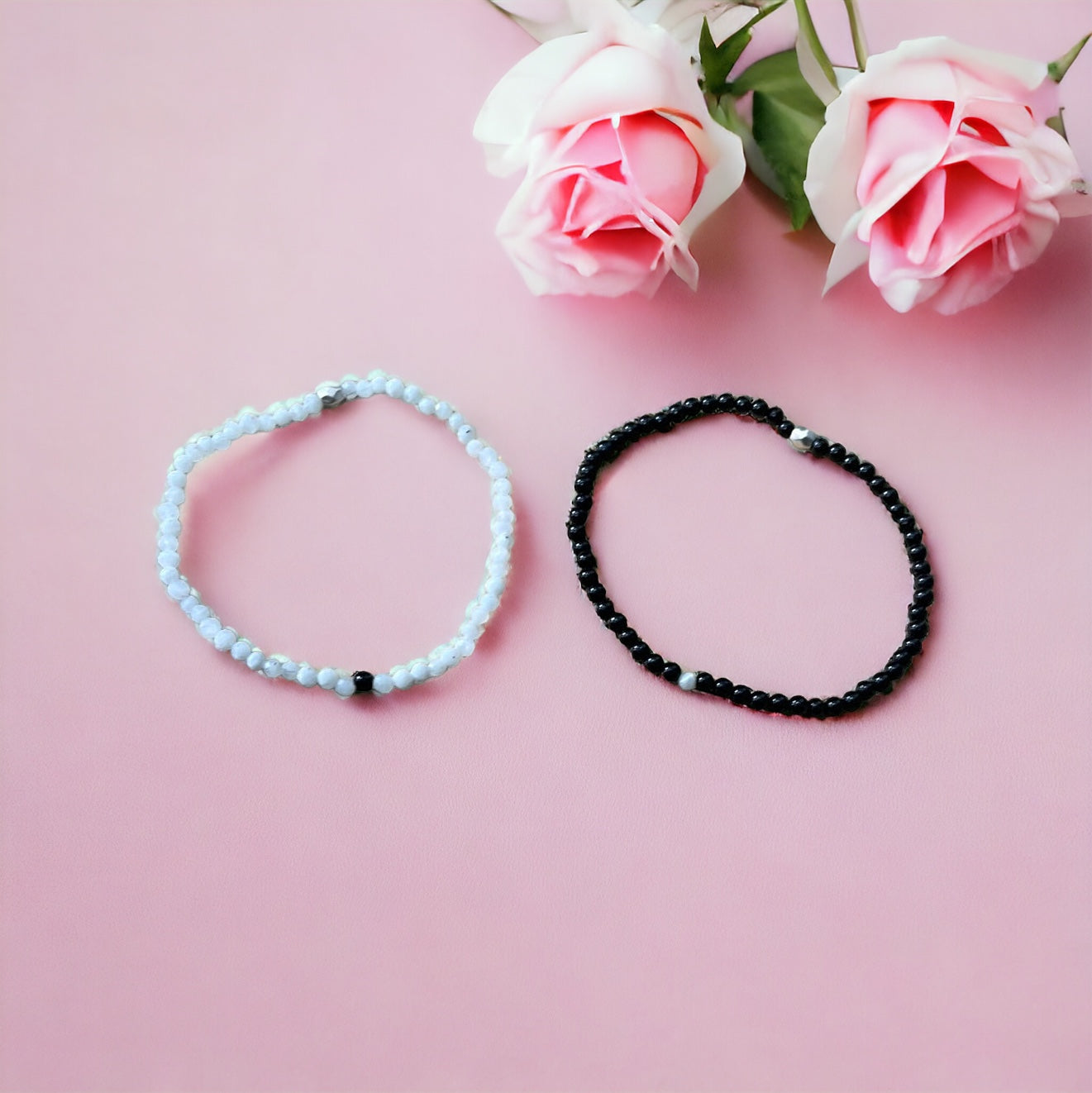Edelstein Mondstein / Onyx Armband Set facettiert
