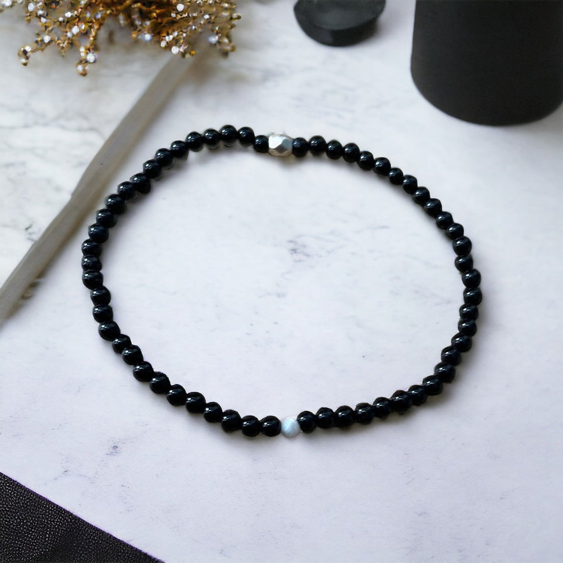 Edelstein Mondstein / Onyx Armband Set facettiert