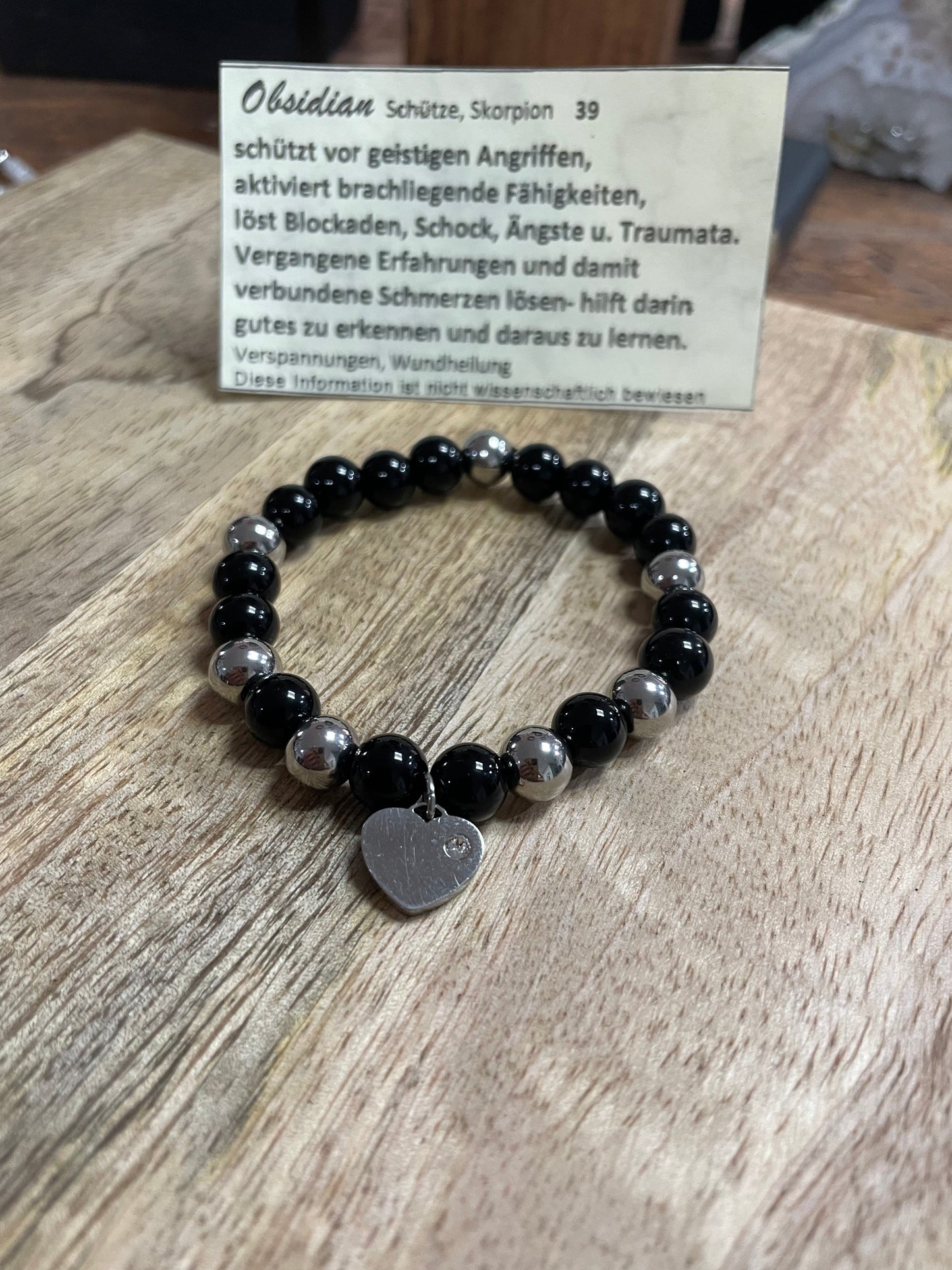 Edelstein Obsidian Armband mit Herz