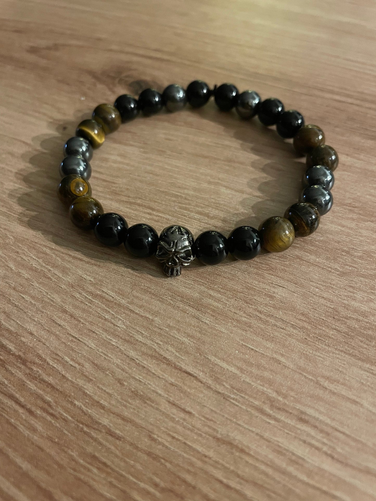 Edelstein Obsidian, Hämatit, Tigerauge Armband mit Skull, for Men