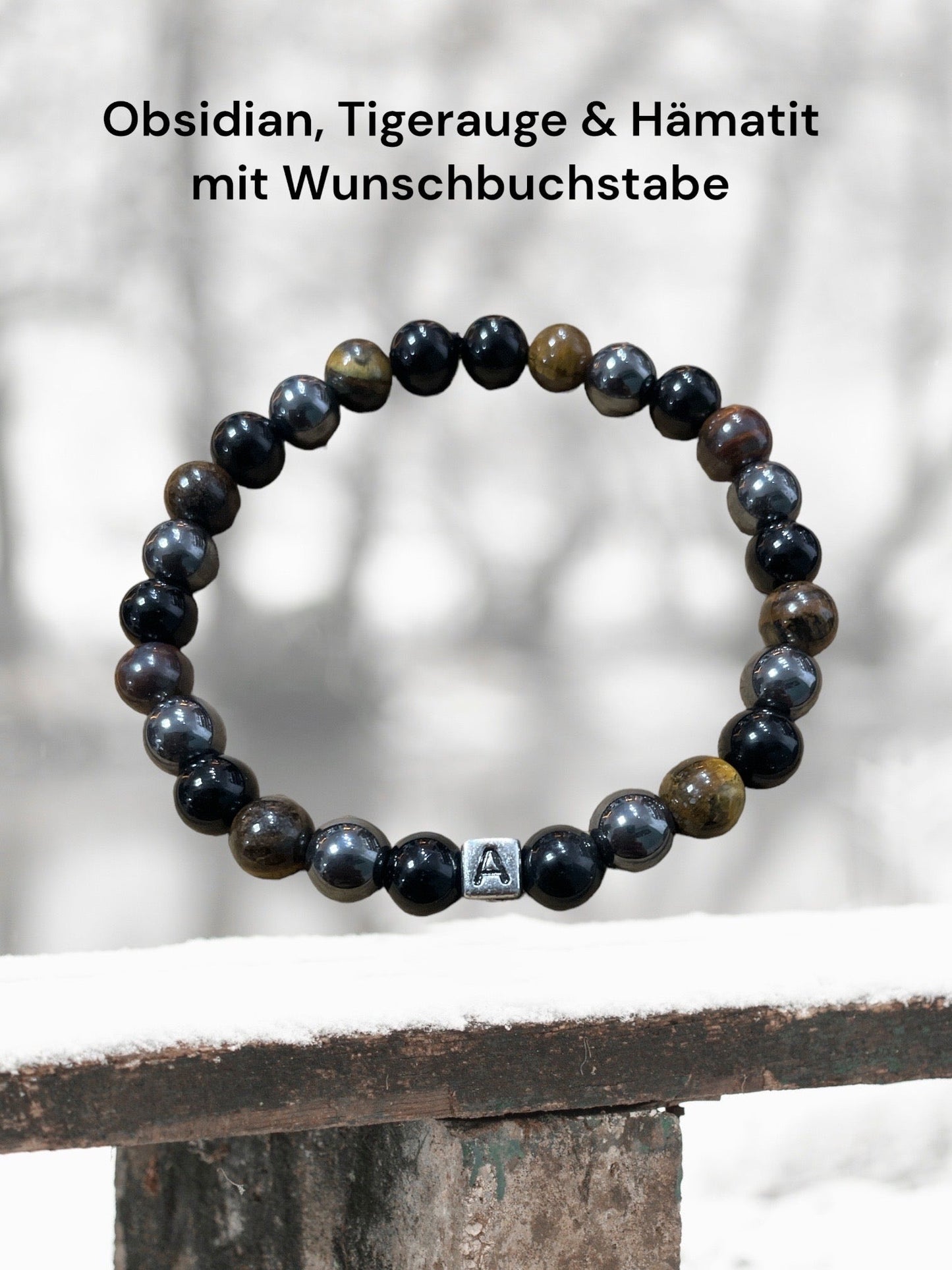 Edelstein Obsidian, Tigerauge, Hämatit mit Wunschbuchstabe