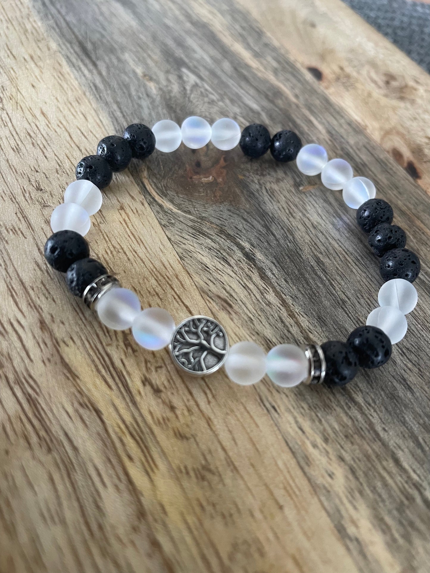 Edelstein Opalith / Lavastein Armband mit Baum des Lebens