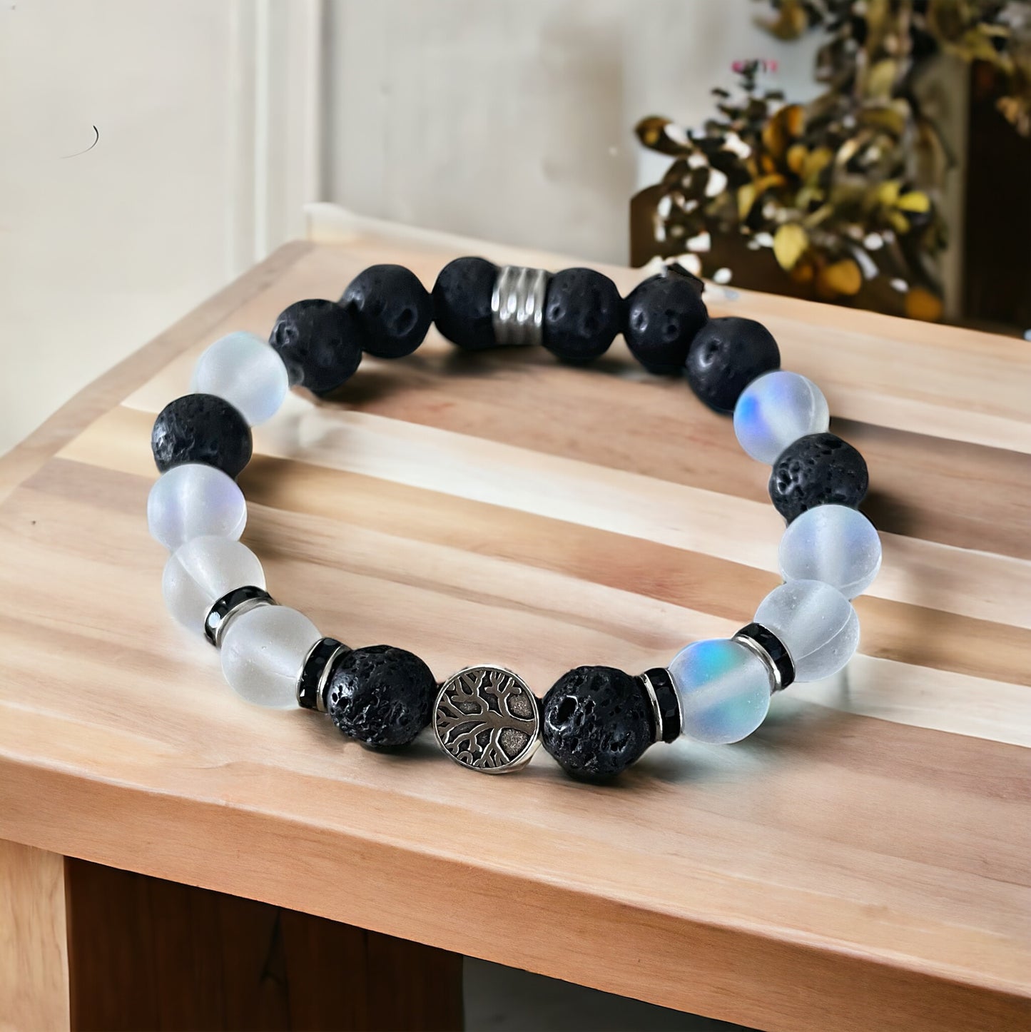 Edelstein Opalit / Lavastein Armband