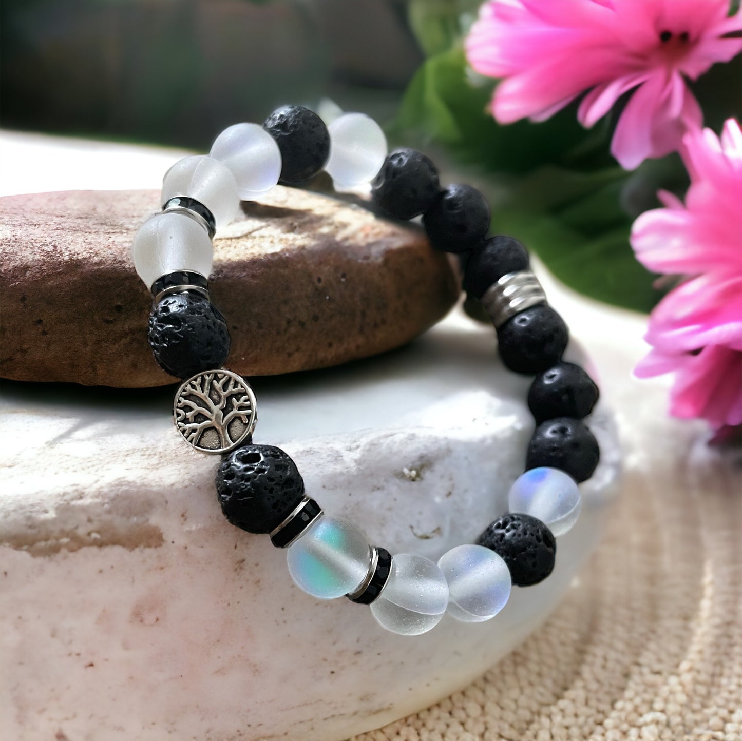 Edelstein Opalit / Lavastein Armband